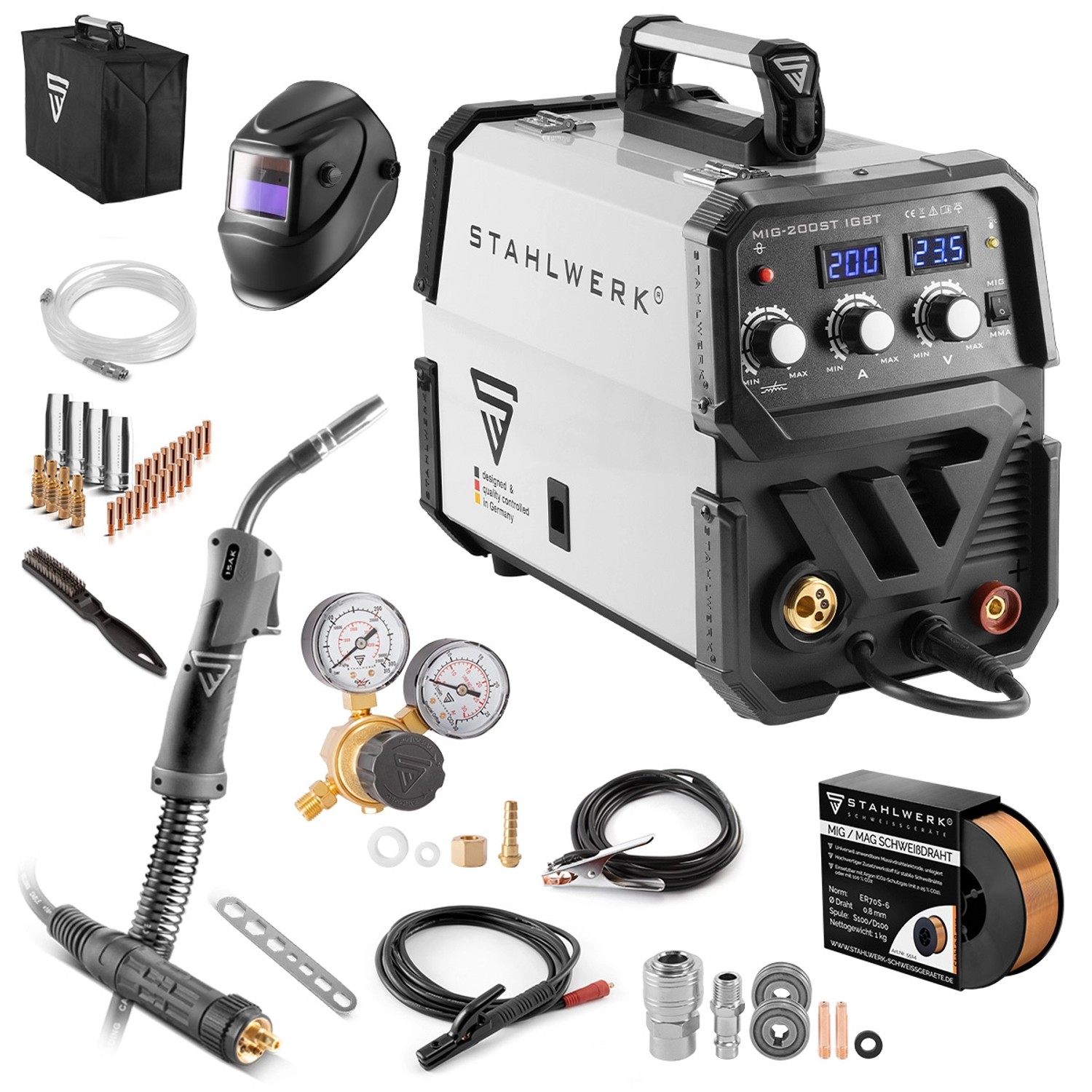 STAHLWERK Schweißgerät MIG MAG 200 ST IGBT Vollausstattung mit 200 Ampere E-Hand