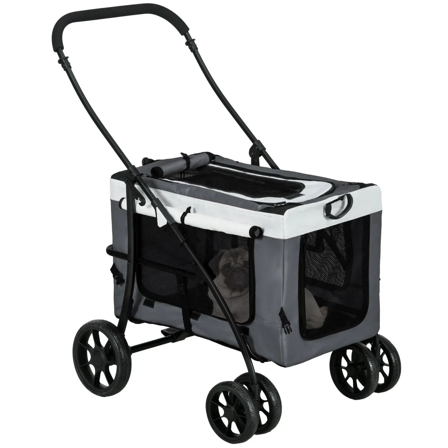 PawHut Hundebuggy 2 in 1 Hundewagen Oxford Stahl Grau 81L x 58B x 97,5H cm