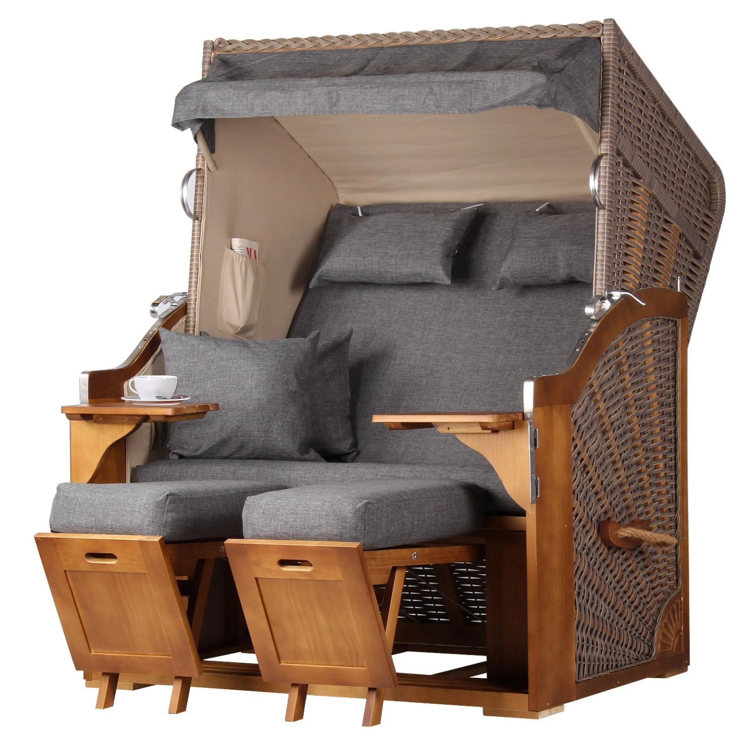 bene living Strandkorb Komplettset Schleswig Pinie Zweisitzer PE Mokka Modell 560