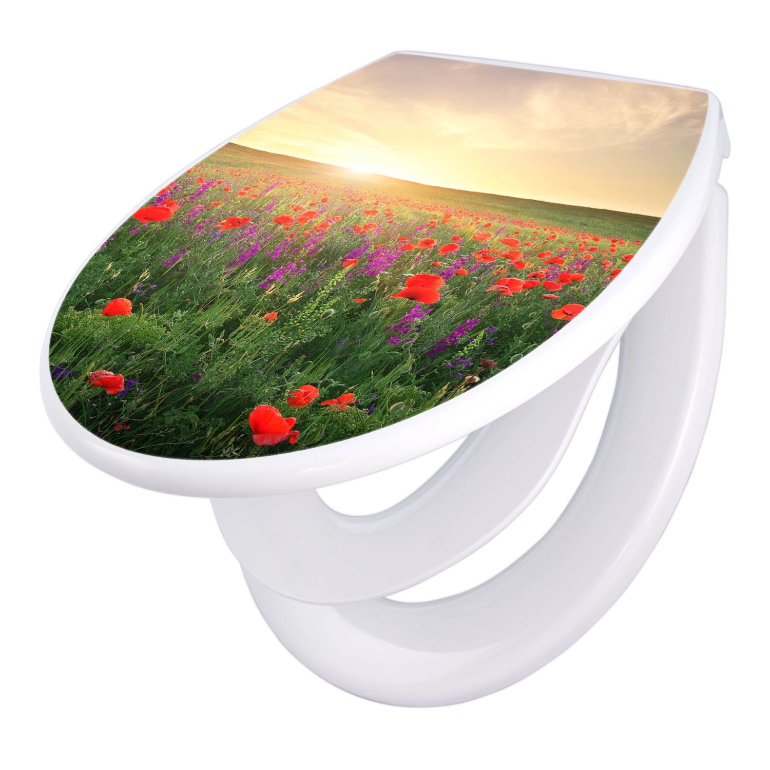 Banjado Familien WC Sitz Mit Absenkautomatik Universeller Klodeckel Mit Kindersitz Hochwertiges Polypropylen Mit Motiv Sommerfeld