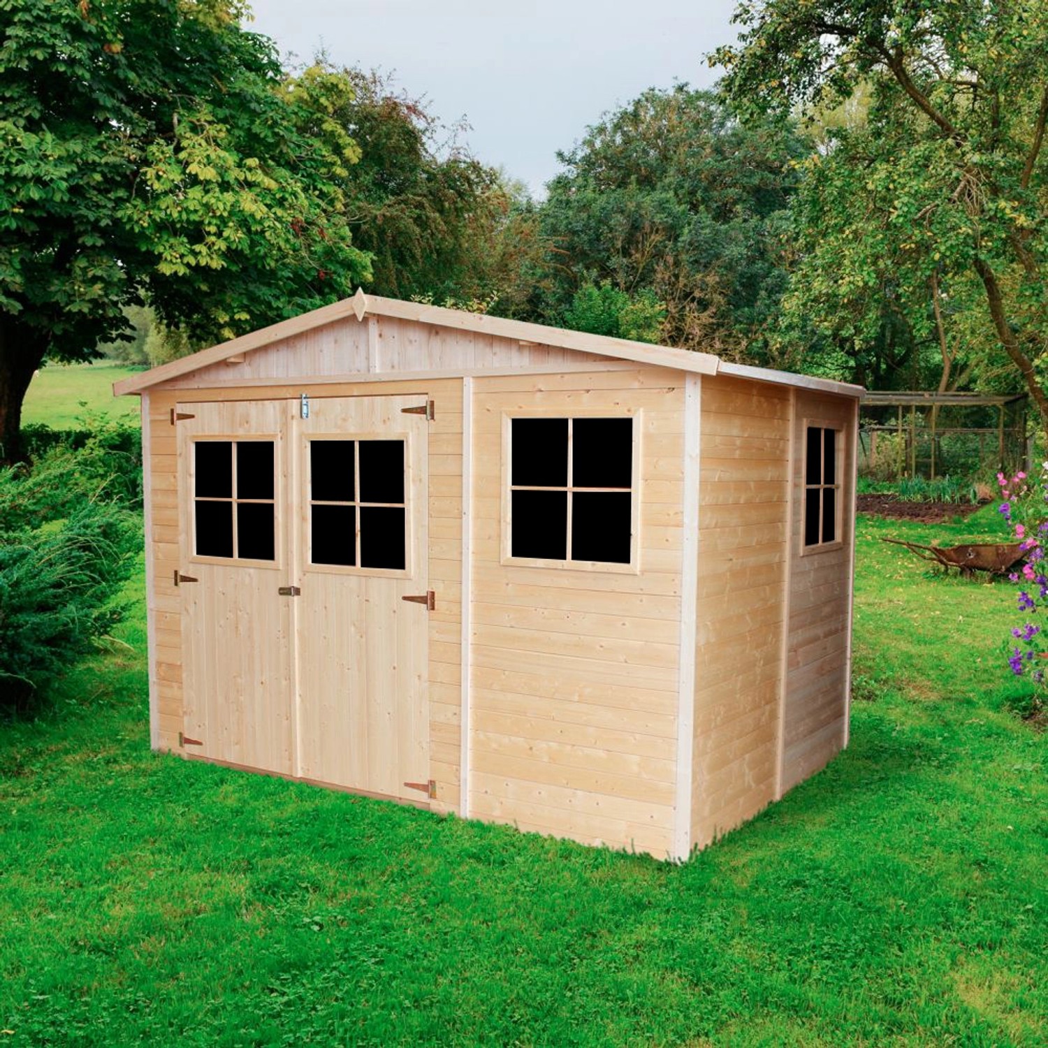 Timbela Gartenhaus Holz M334+M334G 6,03 m² mit Fenstern und Boden