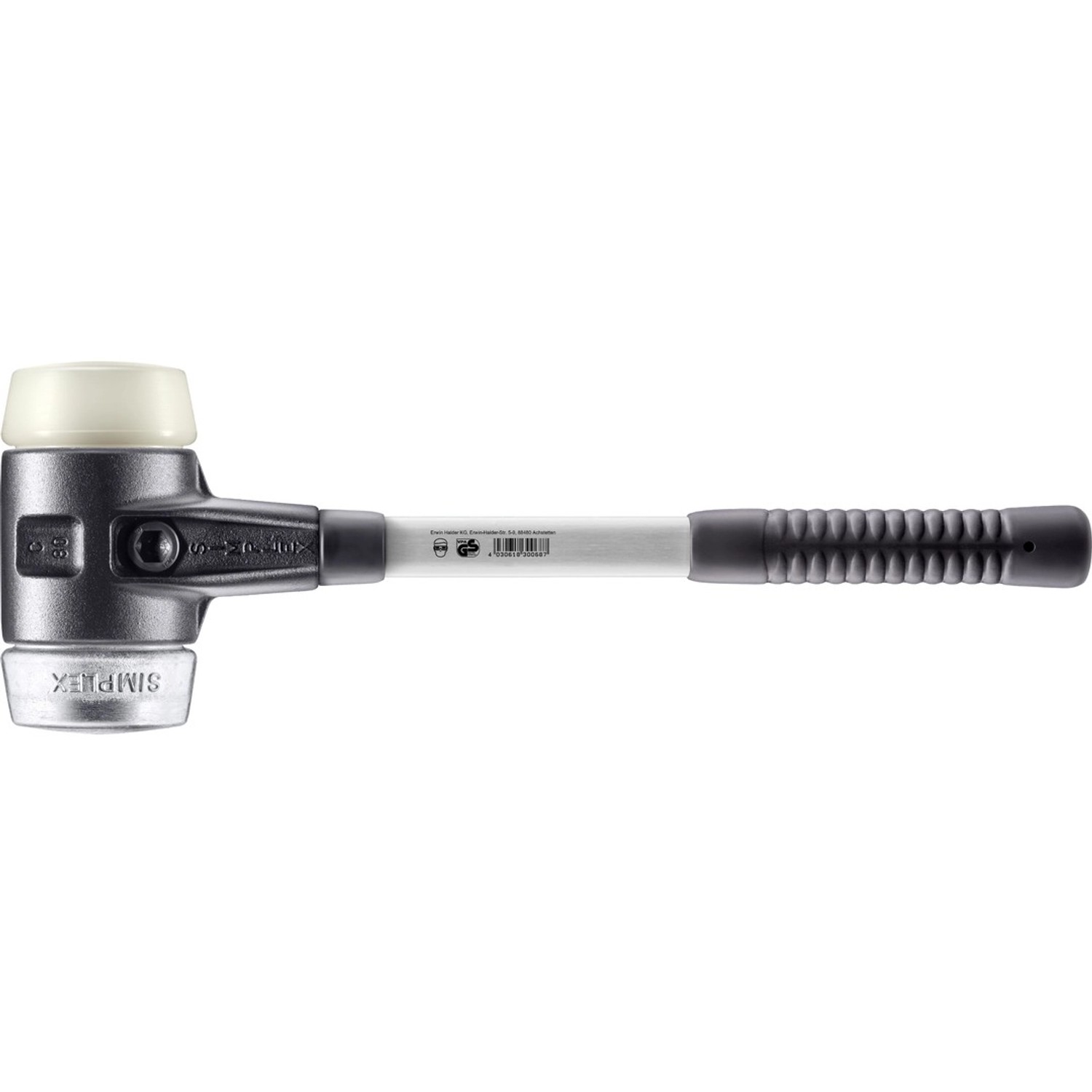 Halder Simplex Schonhammer Ø 80 mm Nylon Weichmetall mit Verstärktem Tempergussgehäuse und FiberglasStiel