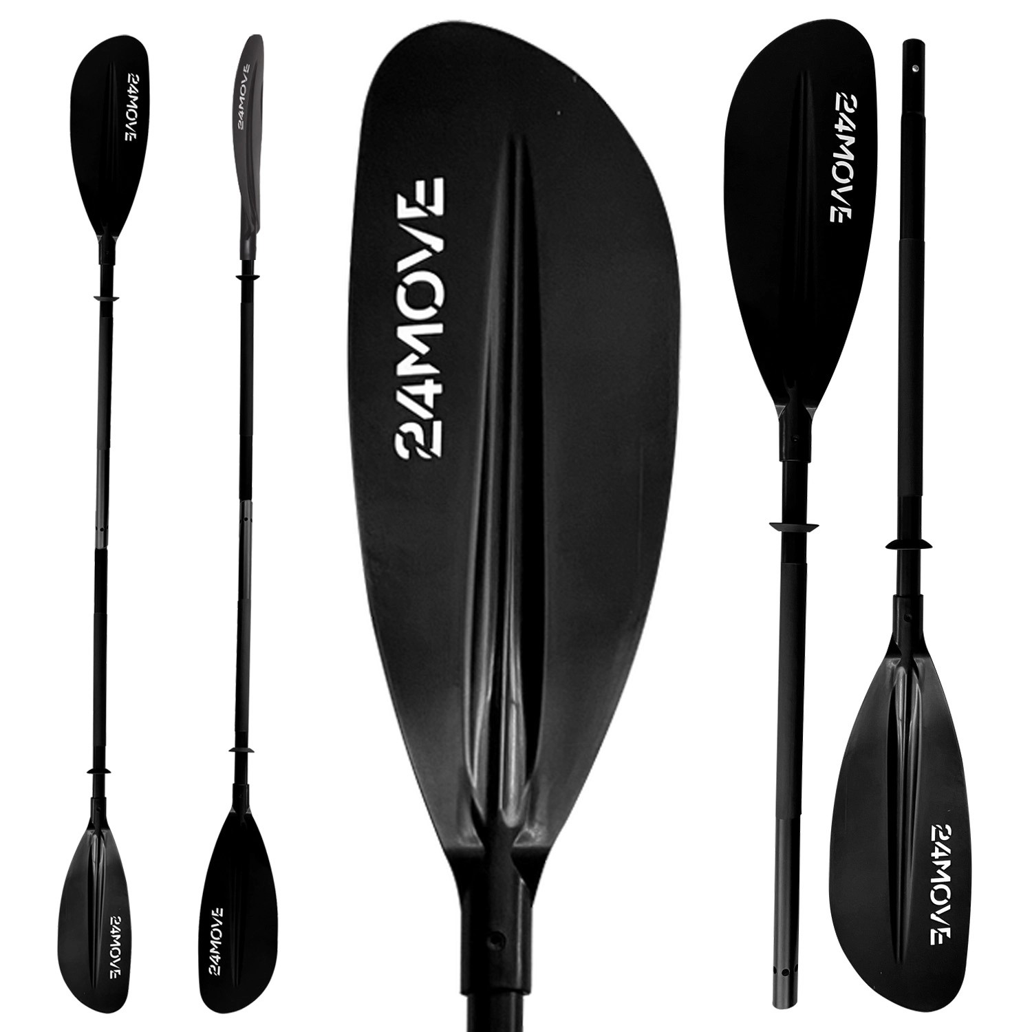 24MOVE Doppelpaddel Aluminium Paddel Stand-Up Paddling Kajak 220CM Verstellbar Schwarz