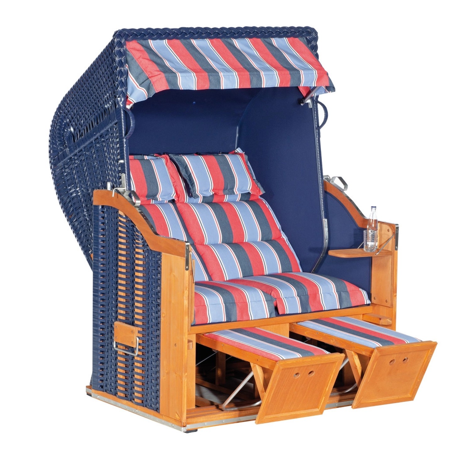 Natur24 Strandkorb Classic Halbliegemodell 2-Sitzer Blau Gestreift