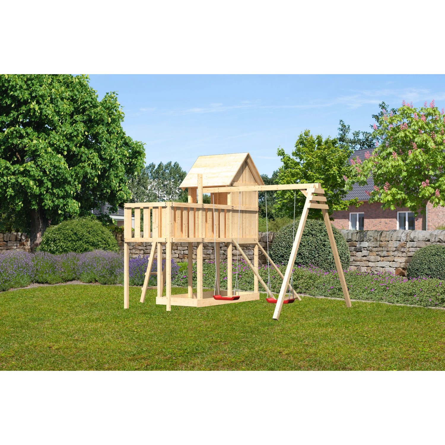 Karibu Stelzenhaus Frieda Doppelschaukel Anbauplattform Netzrampe