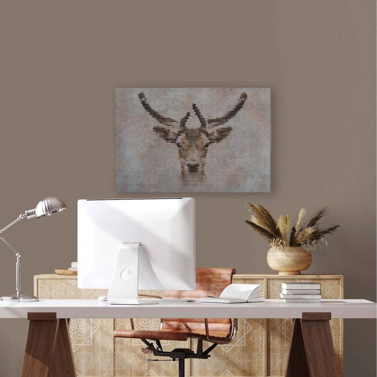 Bricoflor Industrial Style Wandbild Mit Hirsch Grafik Design Leinwand Bild Mit Tier Motiv In Betonoptik Hirsch Leinwand Auf Keilrahmen Für Wohnzimmer