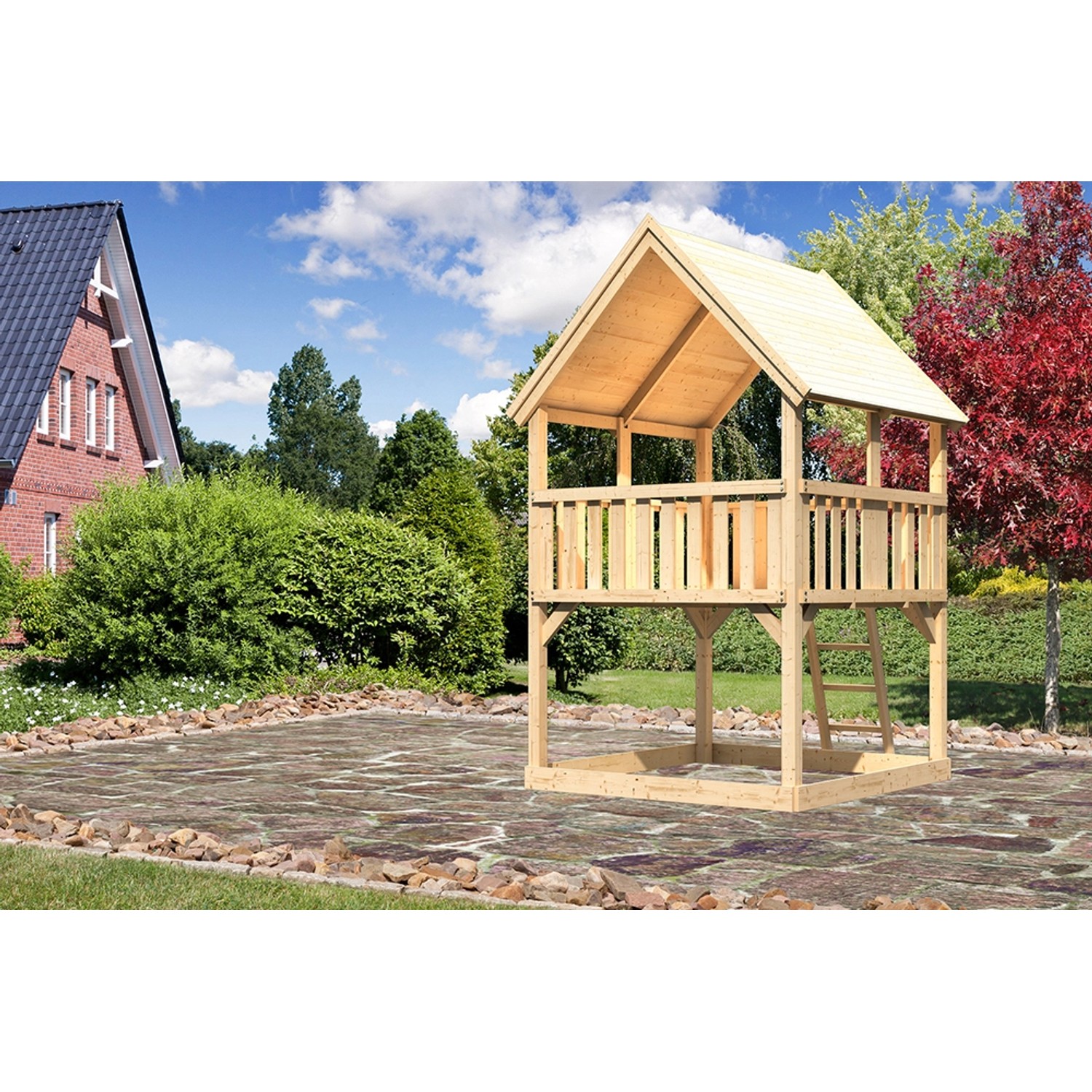 Karibu Spielturm Luis m. Satteldach naturb.