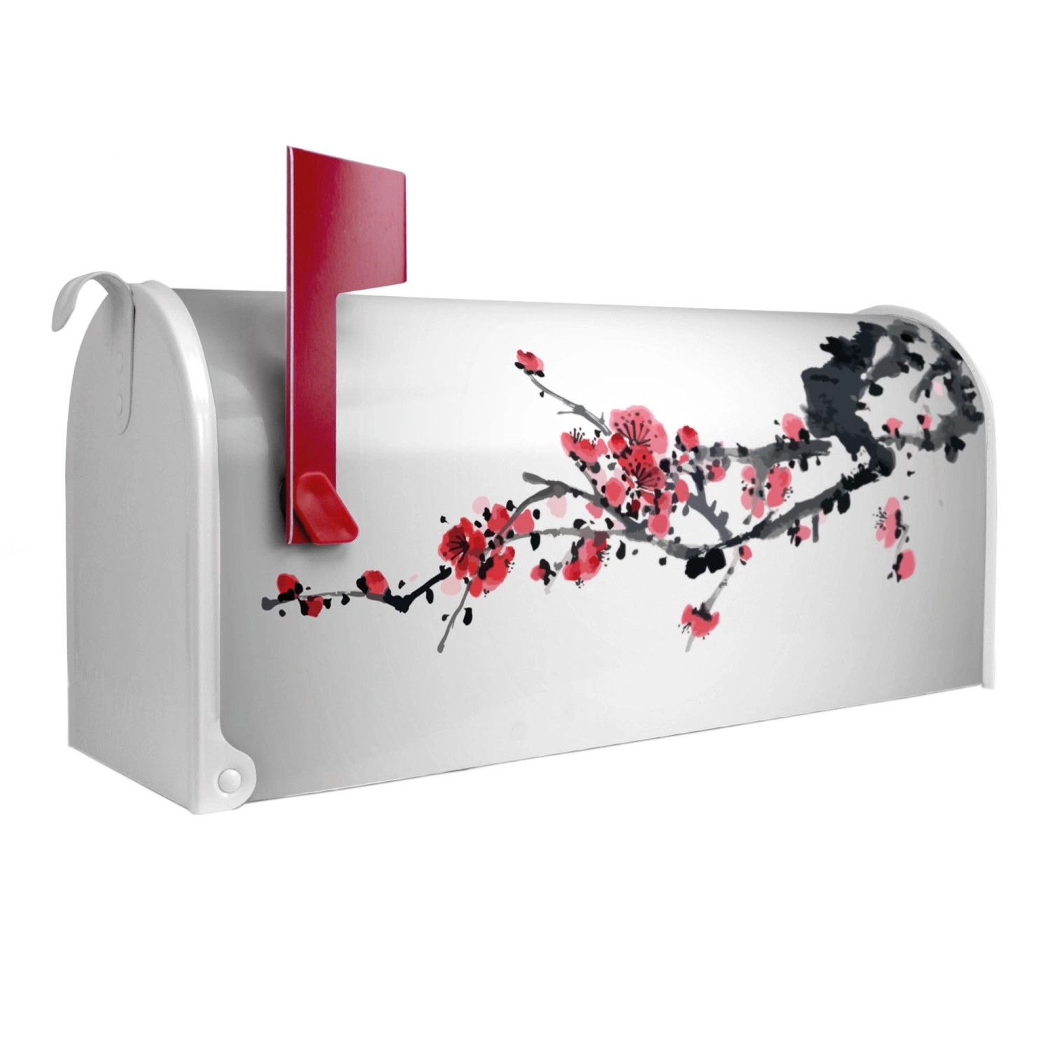 Banjado Amerikanischer Briefkasten Weiß 48x22x16cm US Mailbox Letterbox Postkasten Stahl Pulverbeschichtet Motiv Japanische Blüten 2