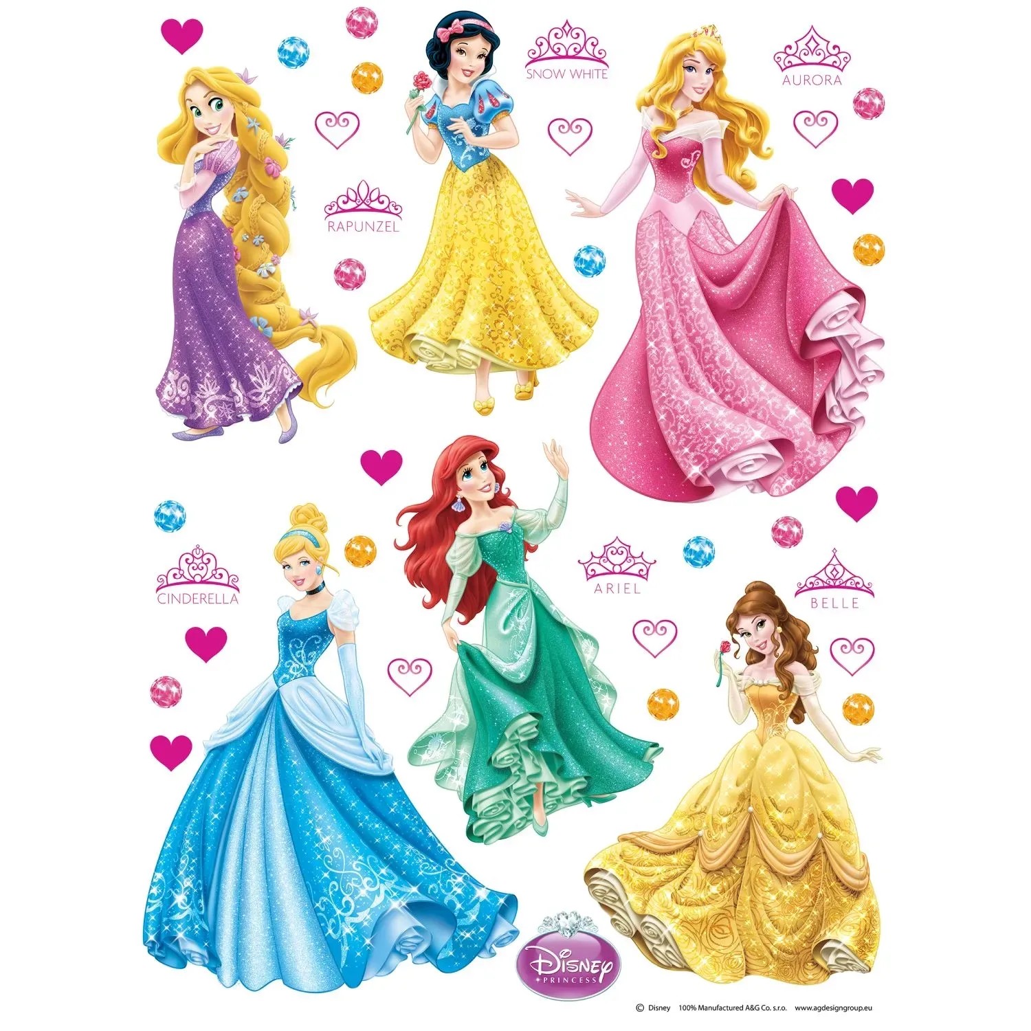 Disney Wandtattoo Prinzessinnen Blau Gelb Rosa und Lila 65 x 85 cm 600102
