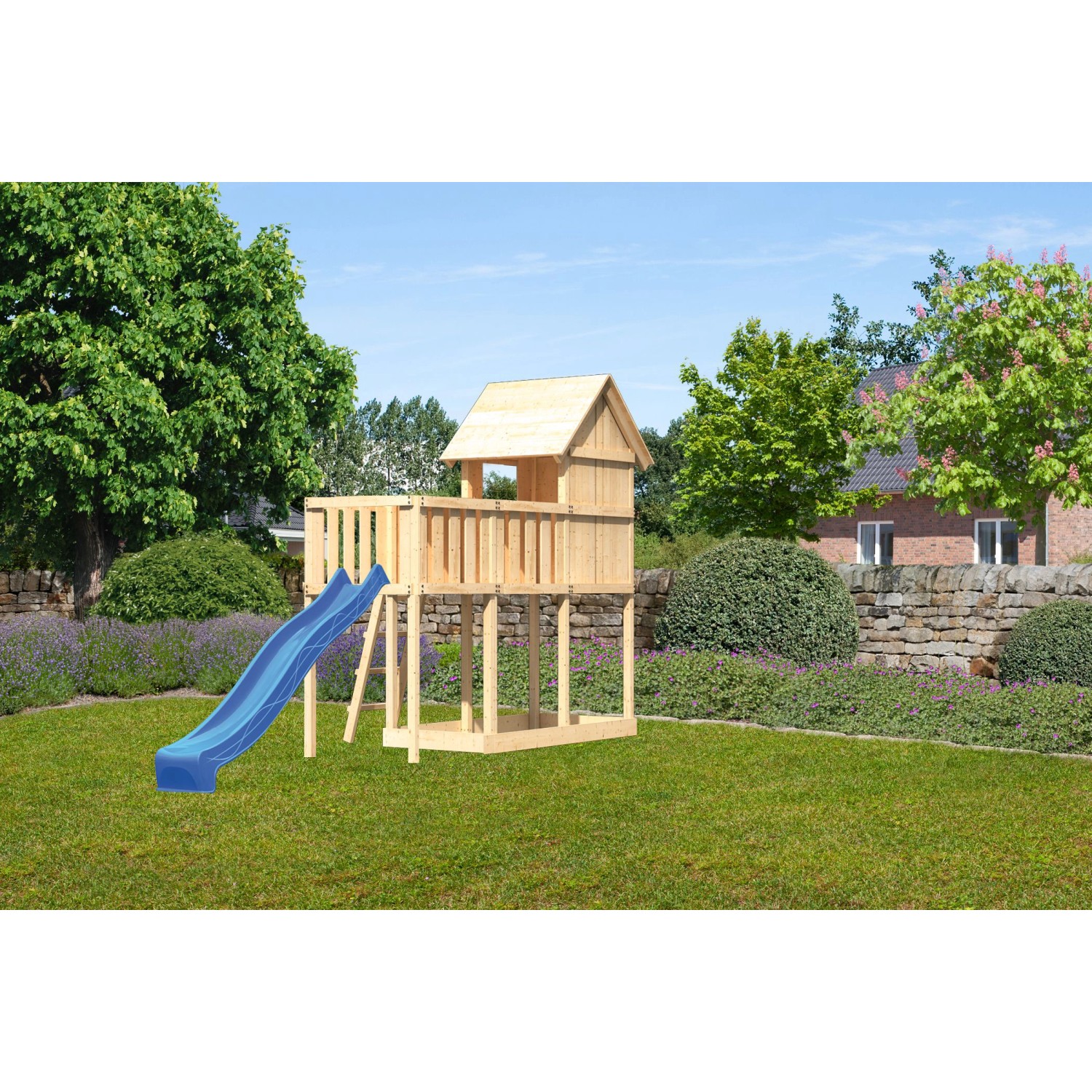 Karibu Stelzenhaus Frieda Anbauplattform Rutsche Blau