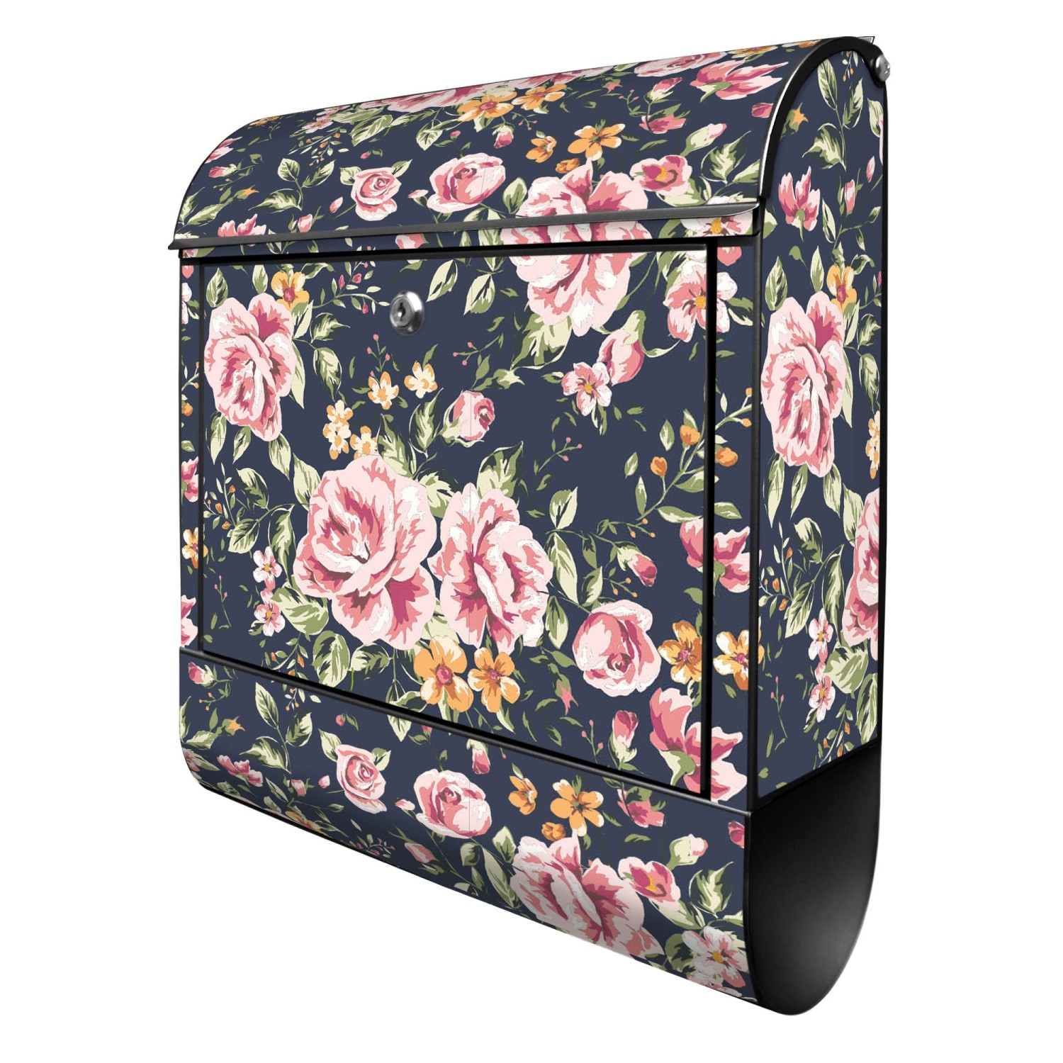 Banjado Design Briefkasten Schwarz Pulverbeschichtet 39x47x14cm 2 Schlüssel Mit Zeitungsfach Motiv Rosen Auf Anthrazit