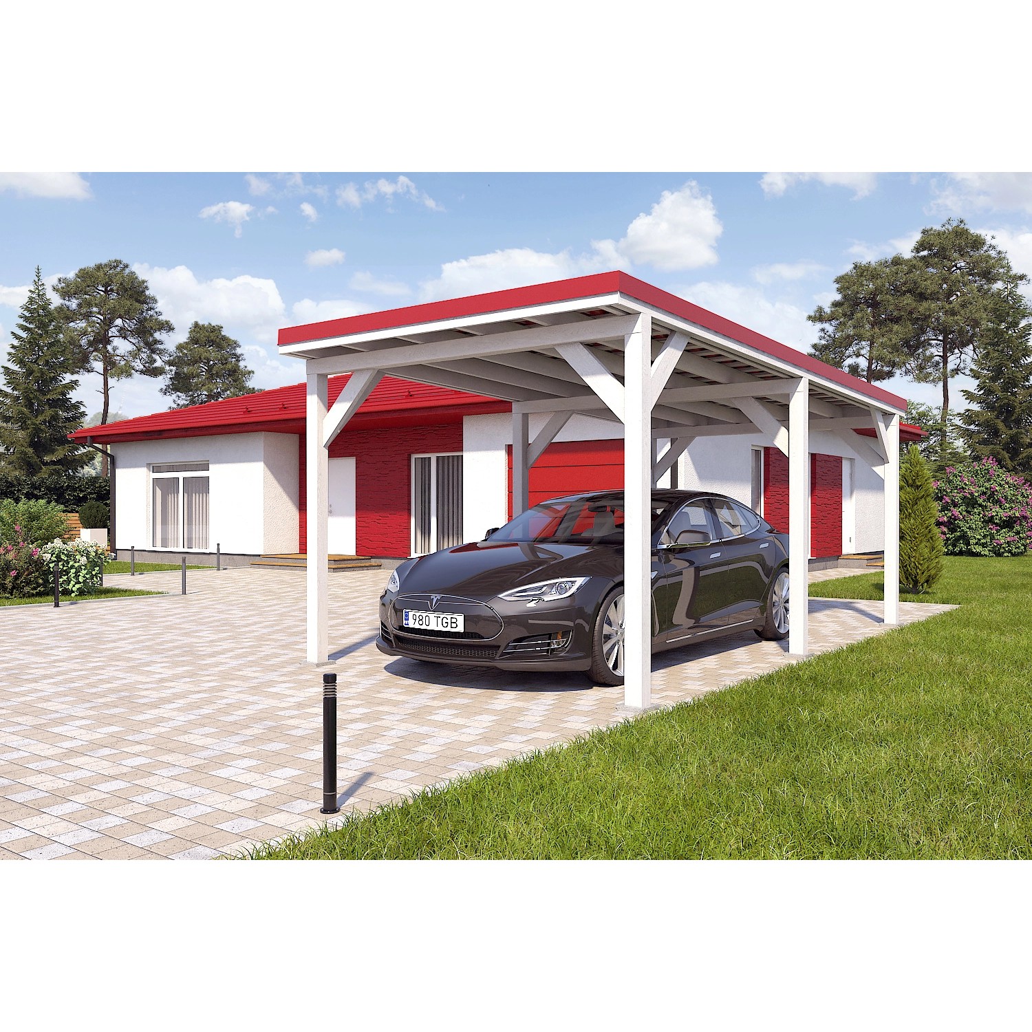 Holzbrüder Carport Ralf 18m² Reinweiß-Rot