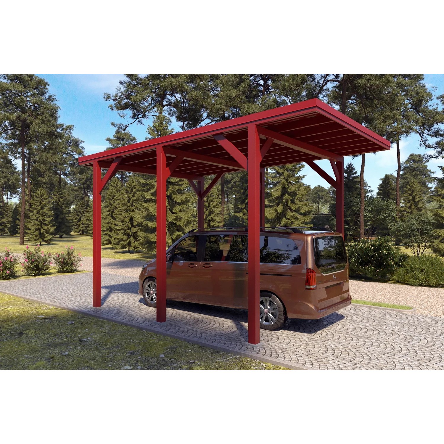 Holzbrüder Camping-Carport Ralf 24m² Oxidrot-Rot