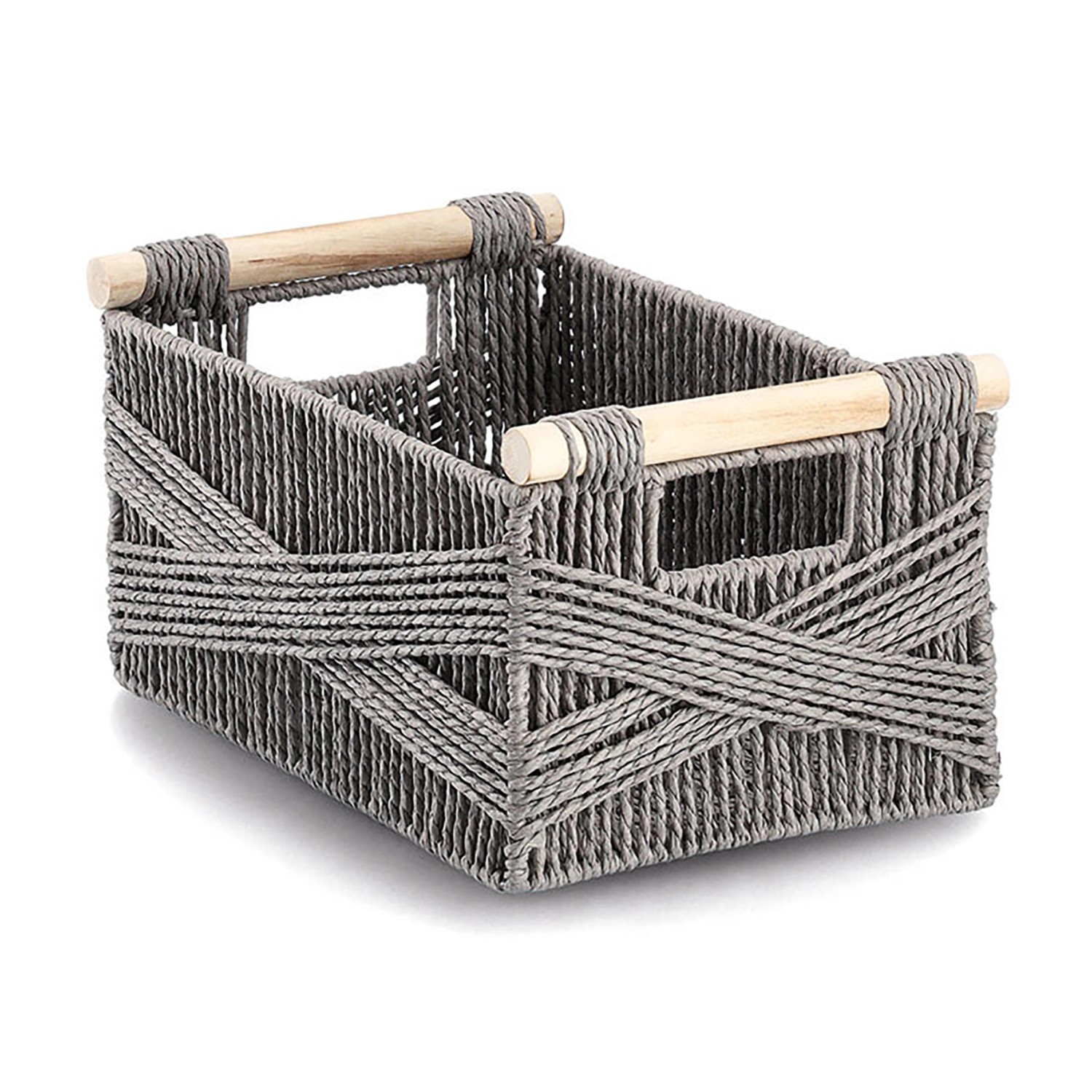 Zeller Aufbewahrungskorb Papiergeflecht Holz 35,5 cm x 22 cm x 17,5 cm Grau
