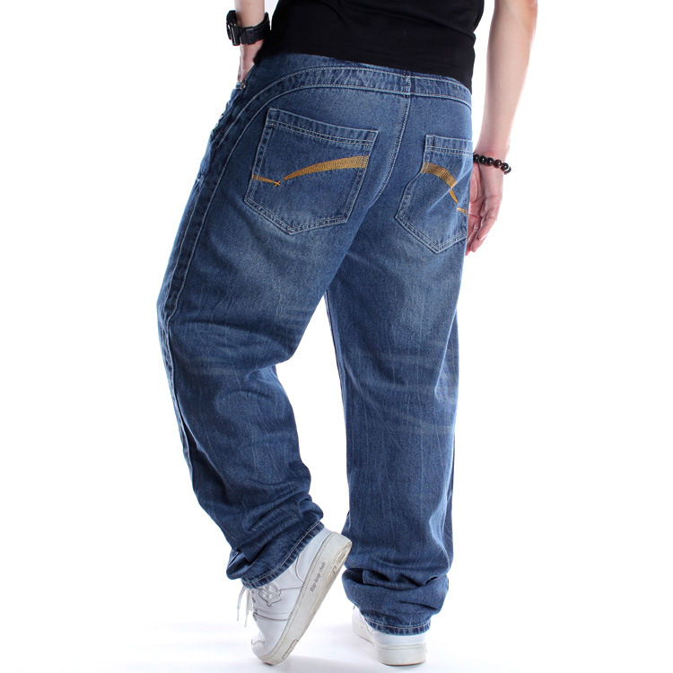 European And American Hip-hop Jeans Men's Fashion Loose Embroidery Long Pants Plus Fat Plus Size Fat Hip-hop Skateboard Pants.