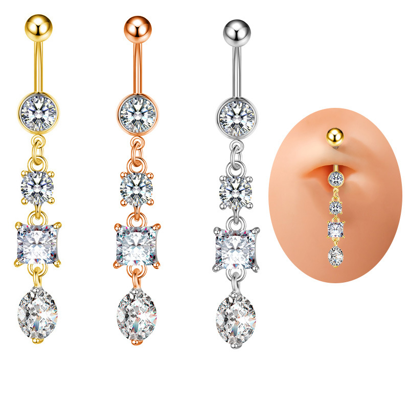 New Style Personality Hot Girl Three Zircon Water Drop Belly Button Navel Ring Piercing Popular Jewelry