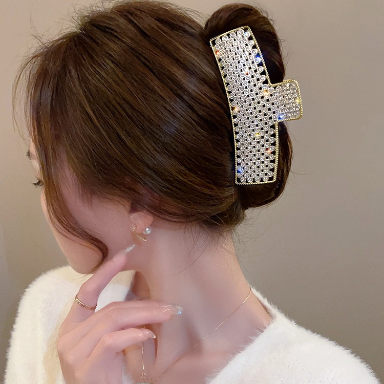 Full Diamond Metal Hair Grab Women's High-end Hair Accessories Medium And Large Shark Clip Back Of Head Hair Grab Cyber Celebrity Hair Clip Headwear