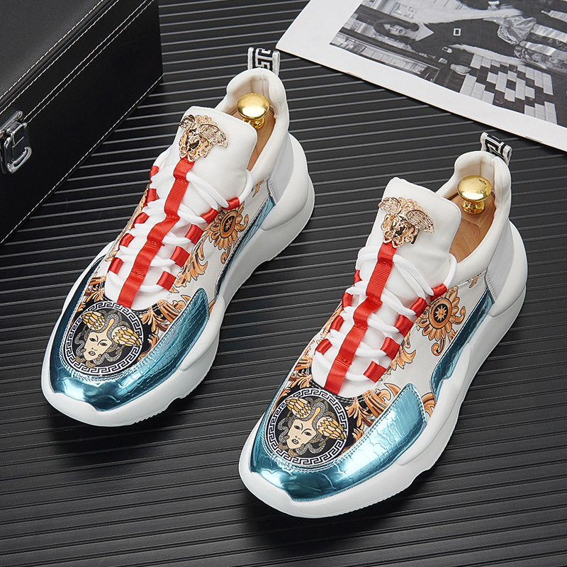 European Men's Shoes, Autumn, New Inner Height Sneakers, Trendy Print, Daddy Shoes, Thick Sole, Colorblock, Casual Sneakers