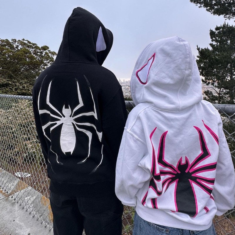 Y2k Men Streetwear Hoodie Spider Punk Zip Up Hoodies Graphic Oversized Sweatshirt Gothic Harajuku Kpop Alt Men Clothes