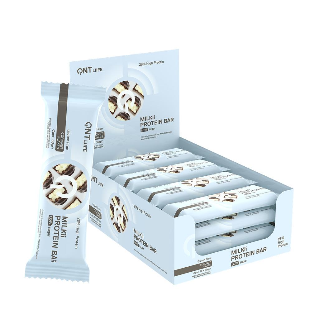 Protein-Nahrung Kokosnussflocken QNT Liife Milkii Protein Bar Low sugar