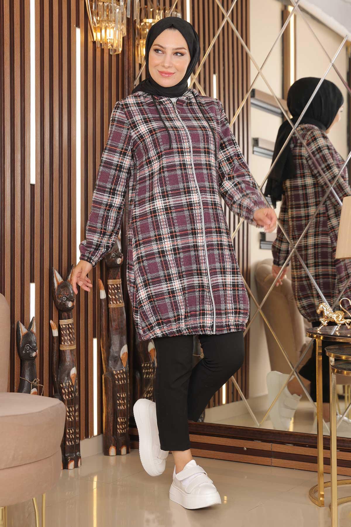 Modamihram Chanel Cape Plum Mit Reißverschluss für Damen - 38