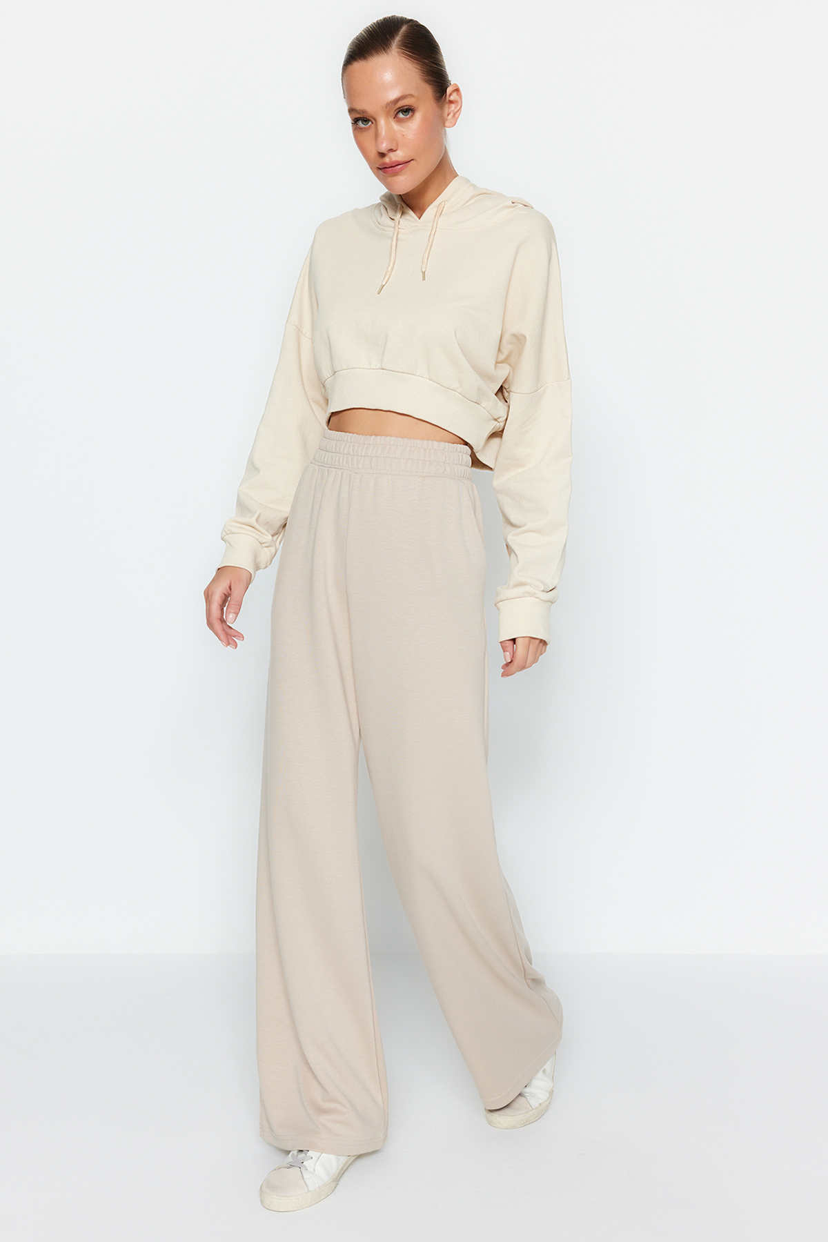 Trendyol Collection Stone Premium Soft Fabric Wideleg/relaxed Fit Strick-jogginghose Mit Taschen für Damen - L