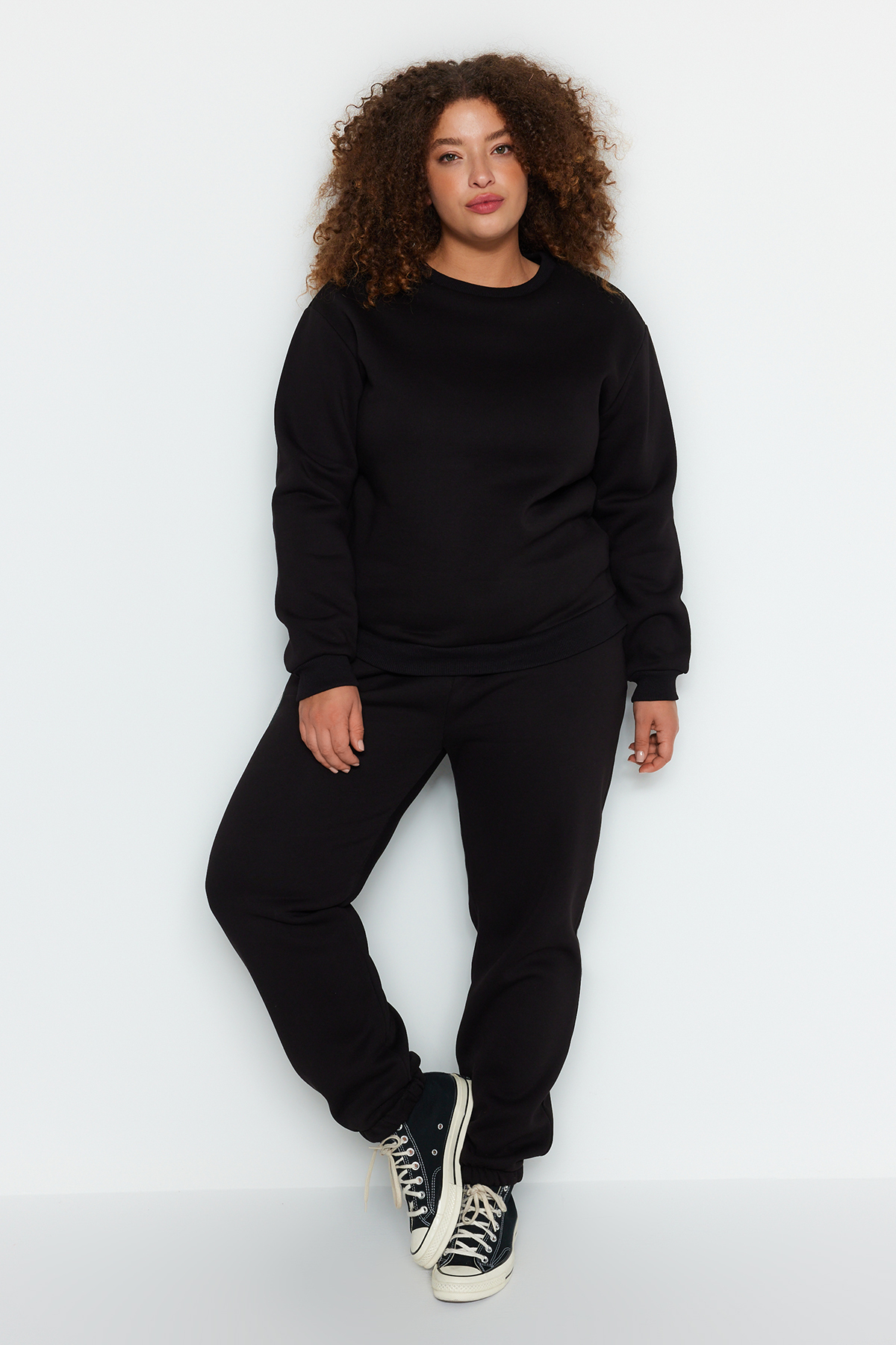 Trendyol Curve Schwarzes Fleece-trainingsanzug-set In Übergröße – für Damen - 6XL