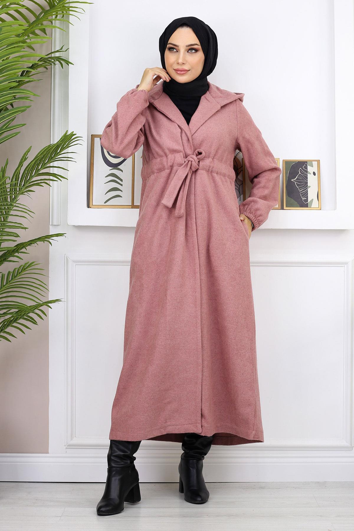 Modamihram Kachet-mantel Mit Krawatte Vorne, Dusty Rose für Damen - 44