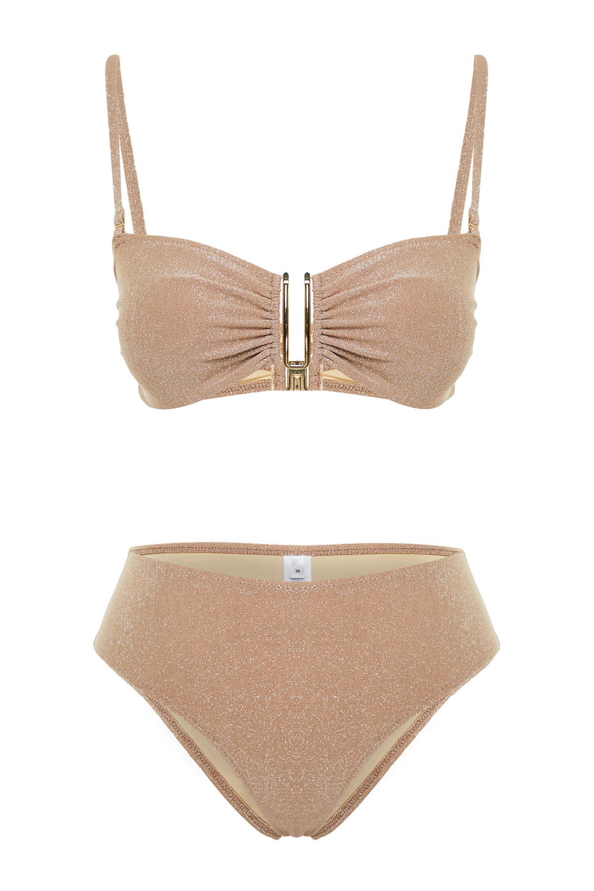 Trendyol Collection Lurex Nerz Trägerloser Brasilianischer Bikini – Anzug Mit Zubehör für Damen - 42