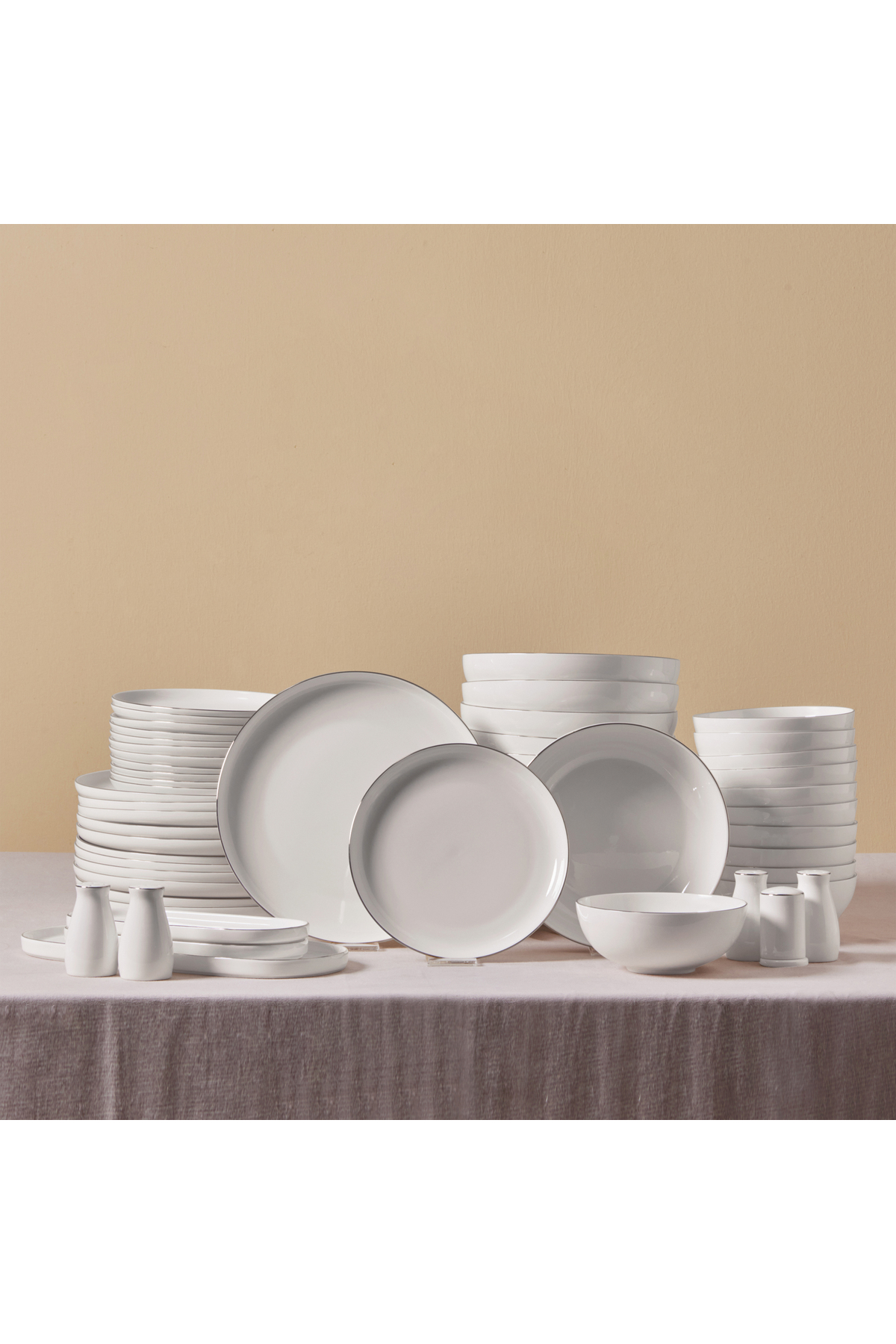 Karaca Favaro Platin 56-teiliges Geschirrset – Elegantes Platin-akzent New Generation Bone - One Size