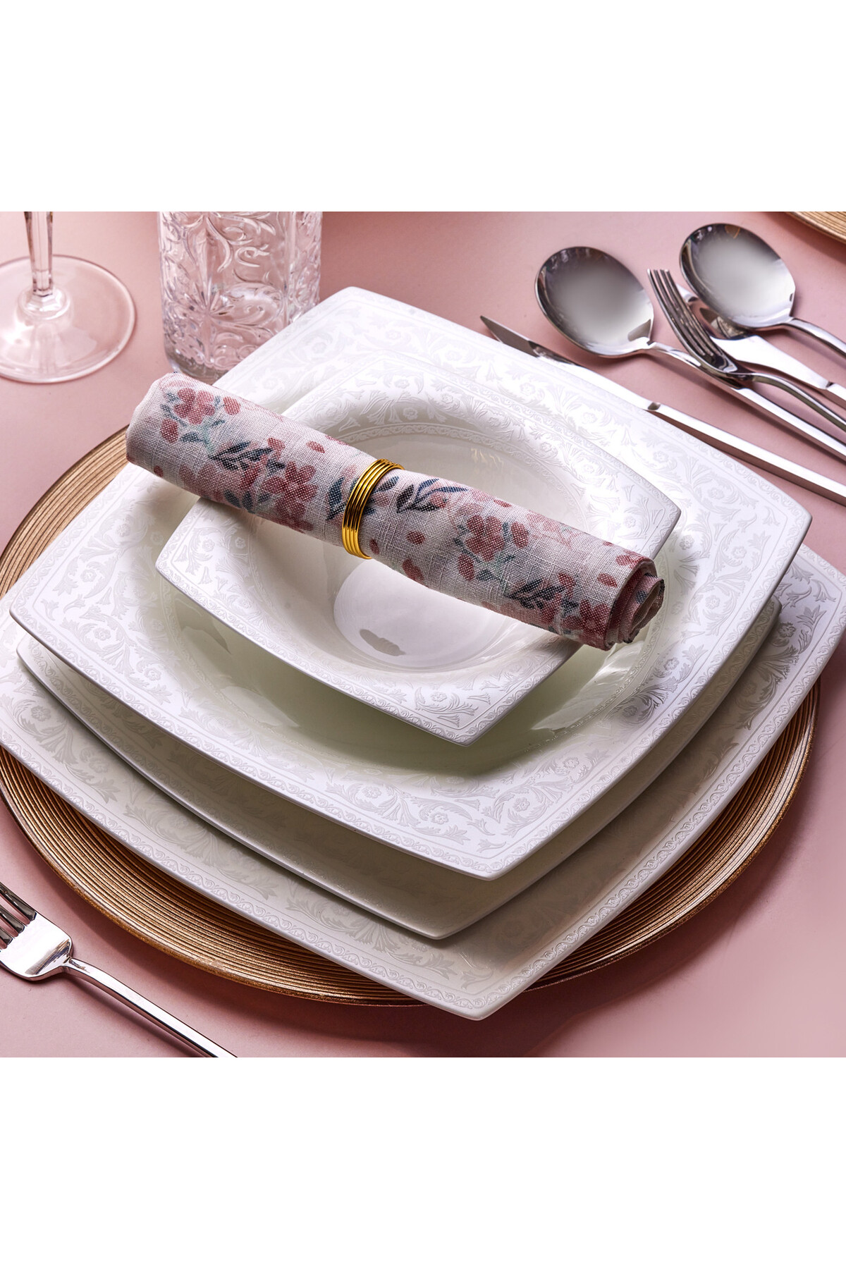 Karaca Fine Pearl Roma 58-teilig 12 Personen Quadratisch Set Innovatives Geschirrset - One Size