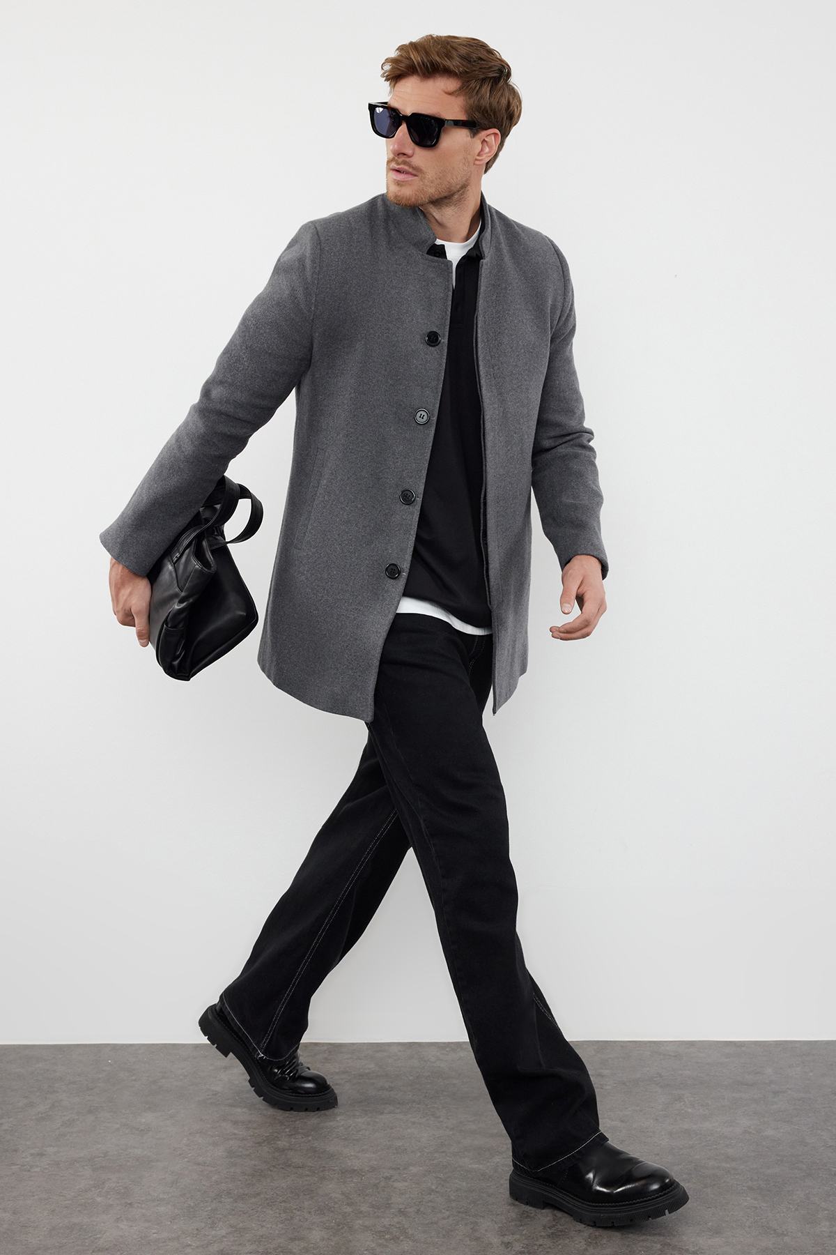 Trendyol Collection Winter Anthrazit Slim Fit Stamp Mantel Stehkragen für Herren - 2XL