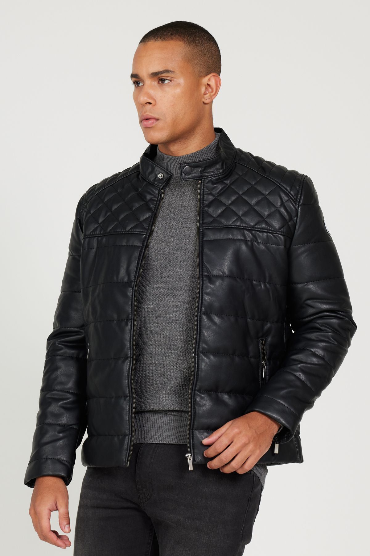 AC&Co / Altınyıldız Classics Schwarzer Mantel – Normaler Schnitt, Stehkragen für Herren - 2XL