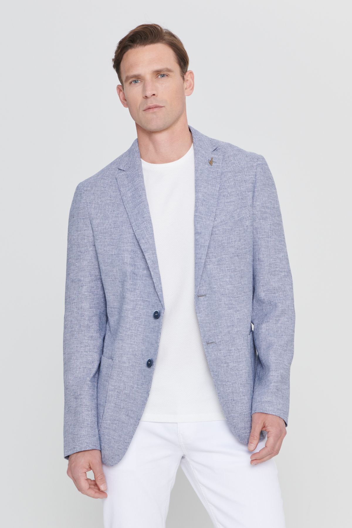 AC&Co / Altınyıldız Classics Blazer, Slim Fit, Marineblau, Leinen, Gemustert, Monokragen, Tasche, Tasche für Herren - 50-6 Drop