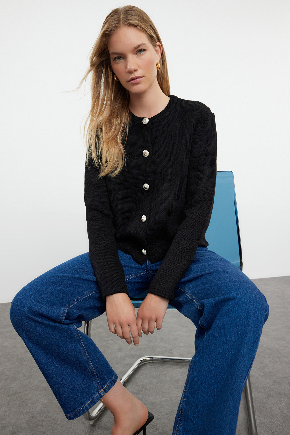 Trendyol Collection Strick-cardigan – Jacken-look, Schwarz, Basic-modell für Damen - XS