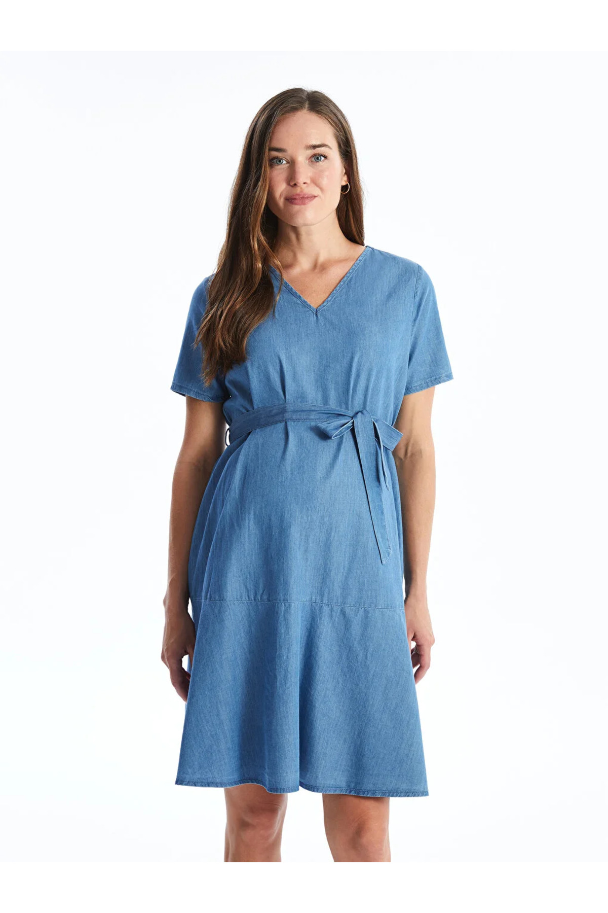 LC Waikiki Lcwaikiki Umstandsjeanskleid – V-ausschnitt, Kurze Ärmel für Damen - 36