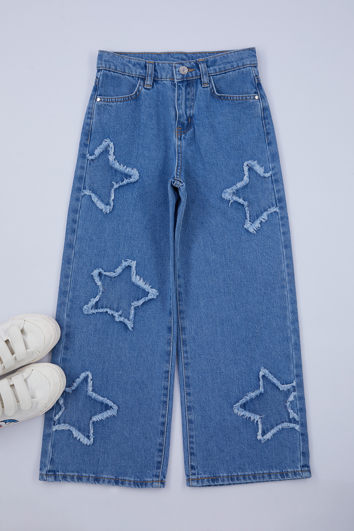 TRENDYOLKIDS Mädchen-jeanshose Mit Sternenmuster Und Weitem Bein – 100 % Baumwolle für Damen - 7–8 Jahre