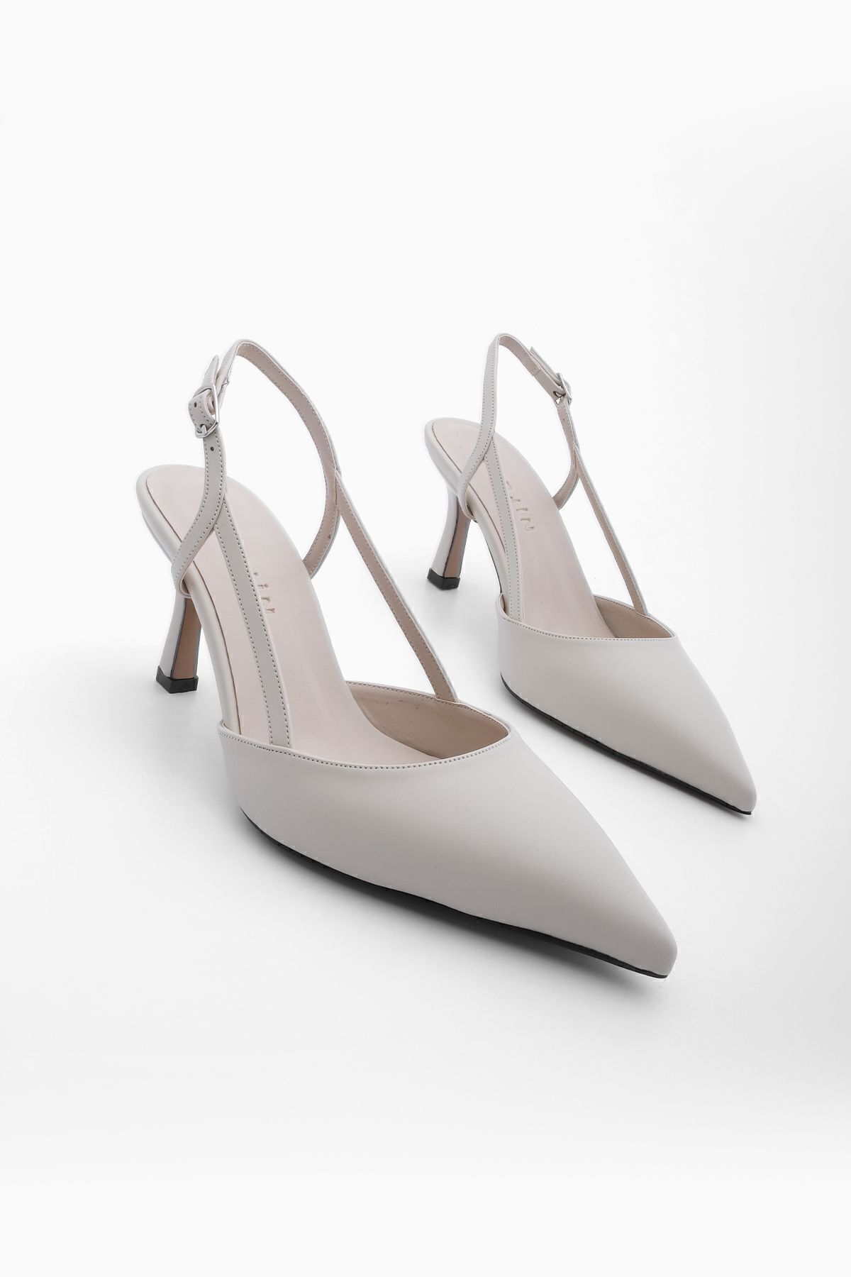 Marjin Schuhe Mit Spitzer Zehenpartie Und Seitlich Offenem Riemen, Klassische Schuhe Mit Absatz, Suder Ecru - 40