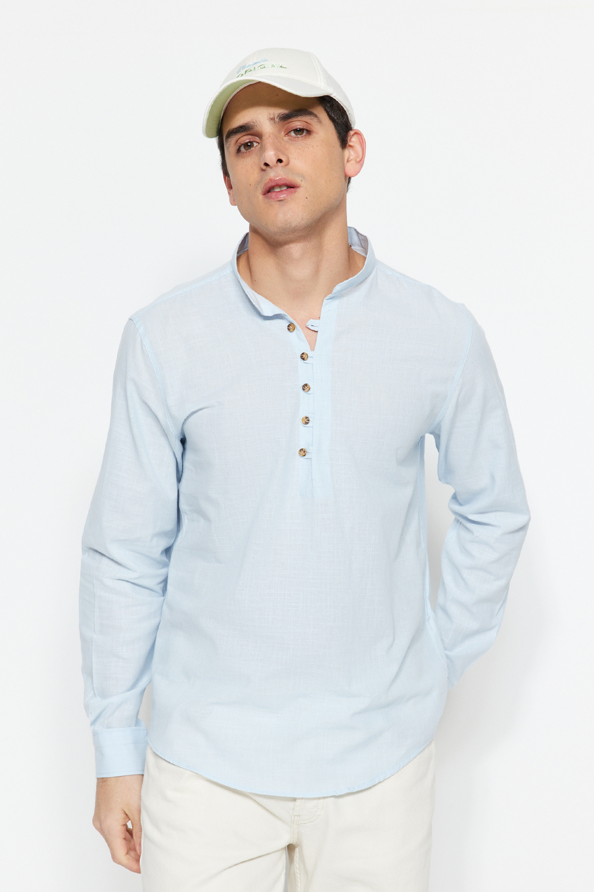 Trendyol Collection Blaues Slim-fit-hemd Mit Halber Knopfleiste Und Richterkragen, Neues Hemd für Herren - S