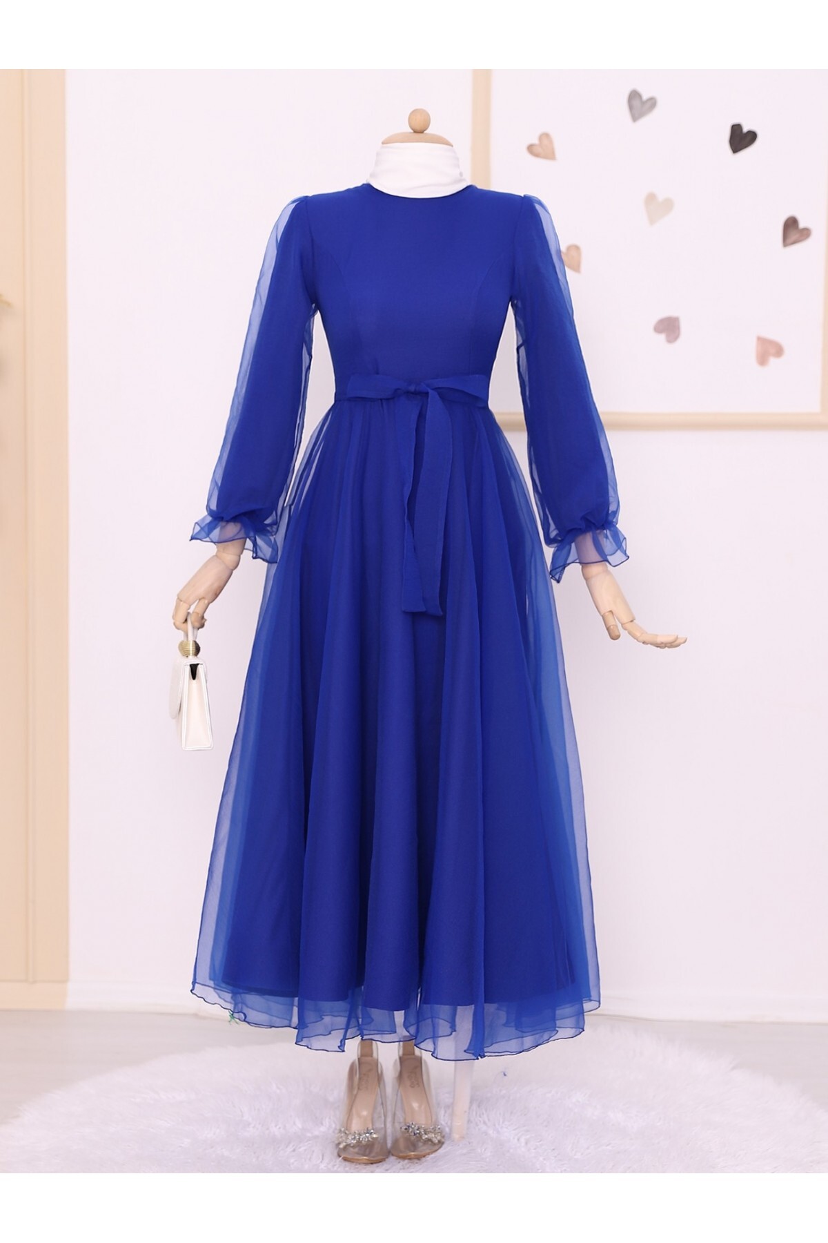 Modamorfo Saks Blue – Abendkleider Aus Puffy-tüll Mit Schärpe Und Schärpe für Damen - 42