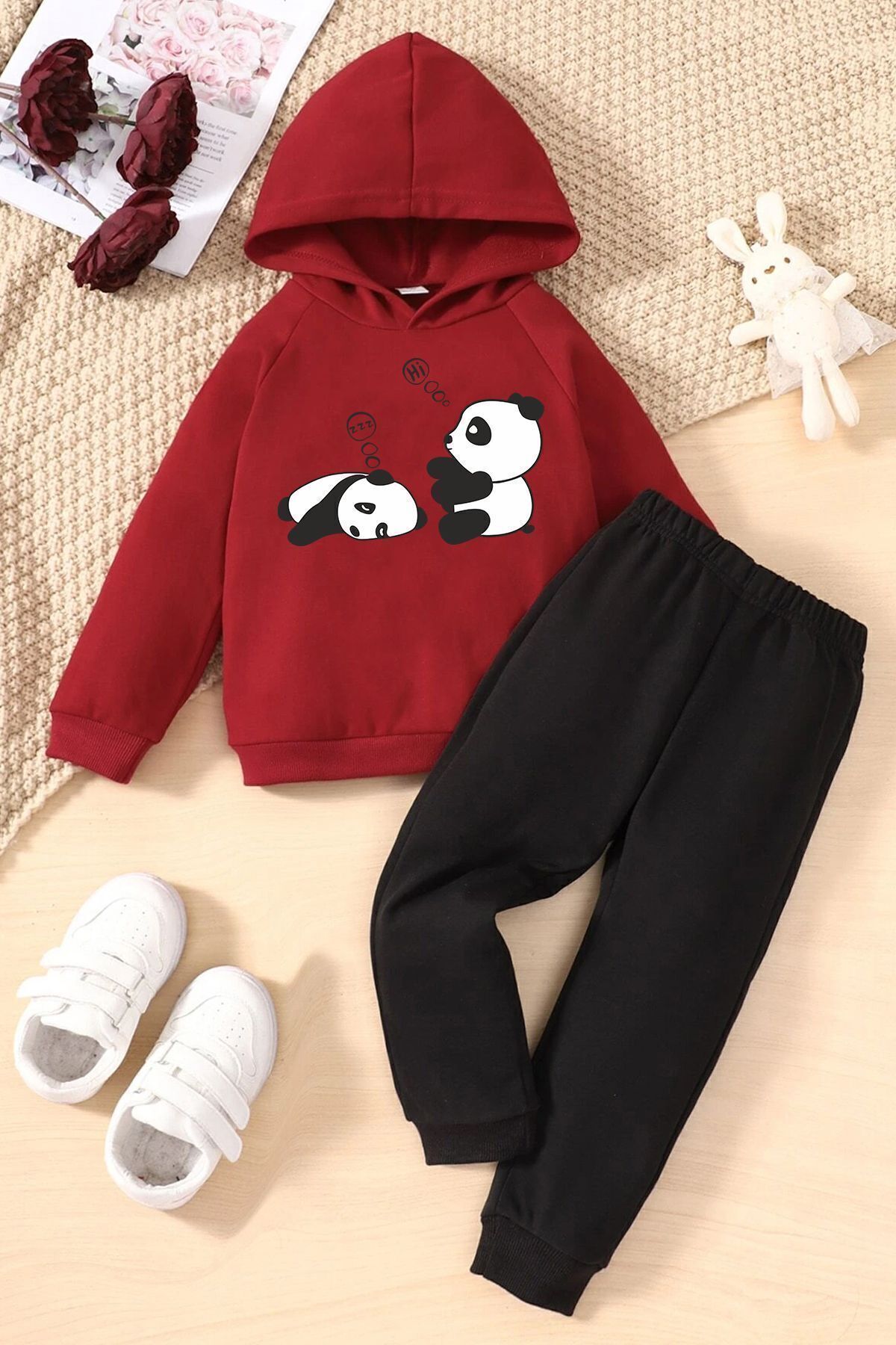 uyguntarz Kinder-trainingsanzug-set Mit Schlaf-panda-aufdruck - 9–10 Jahre