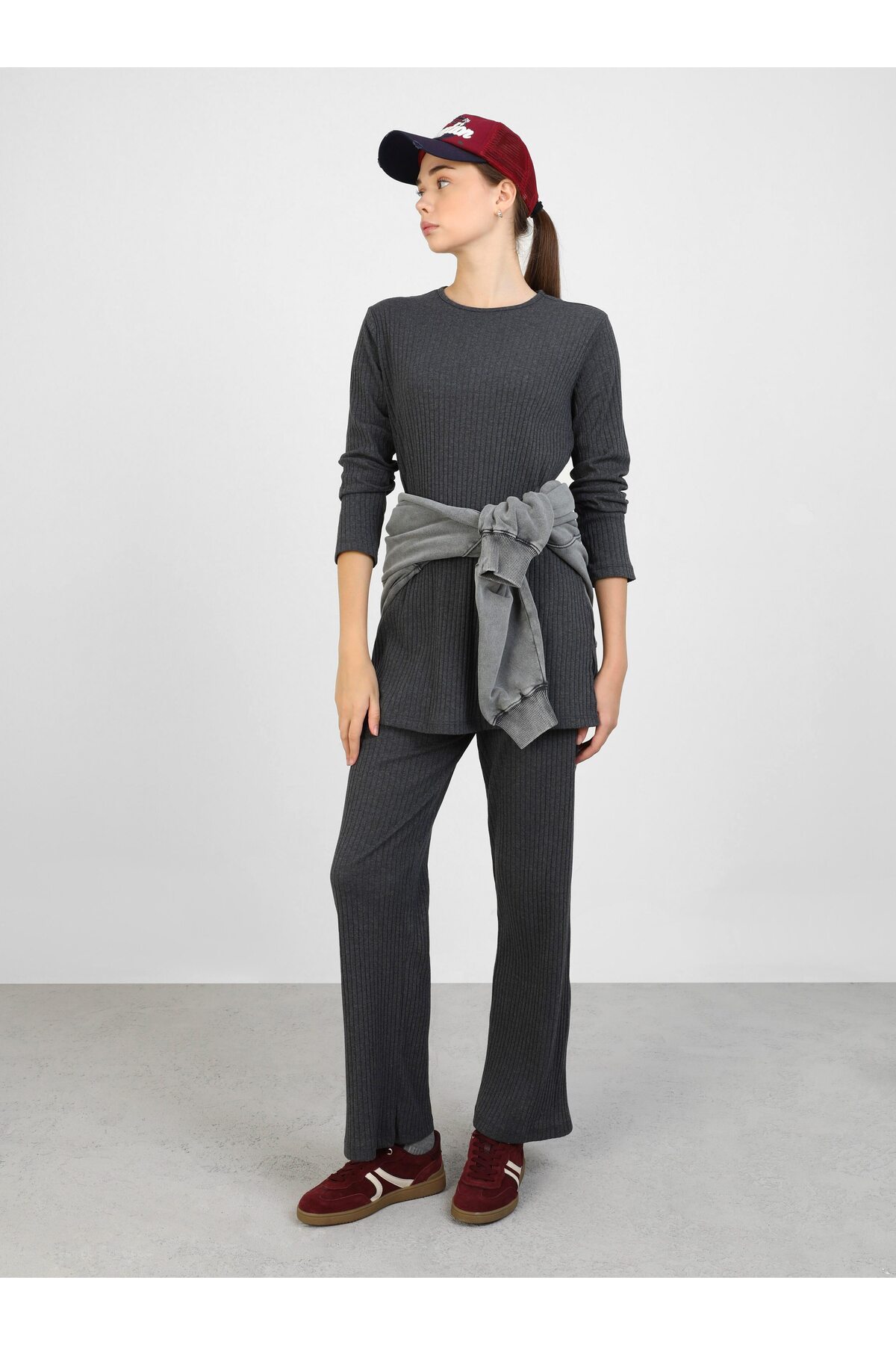 Benin Basic-camisole-tunika- Und Hosen-doppelset Mit Gürtel – Anthrazit – Benin für Damen - 2XL