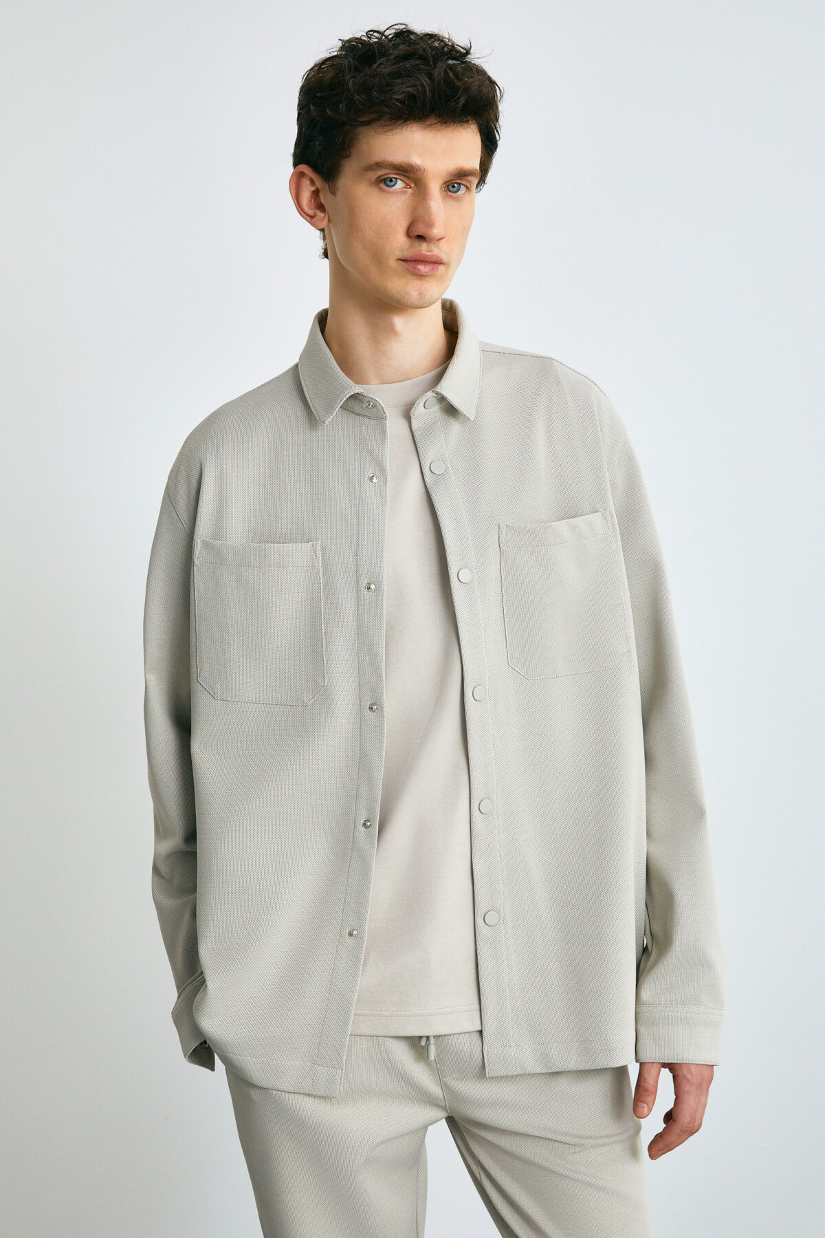 GRIMELANGE Jacquard-hemd In Normaler Passform, Standardschnitt, Klassisches Kragenmuster, Graues Hemd Mit Druckknöpfen für Herren - S