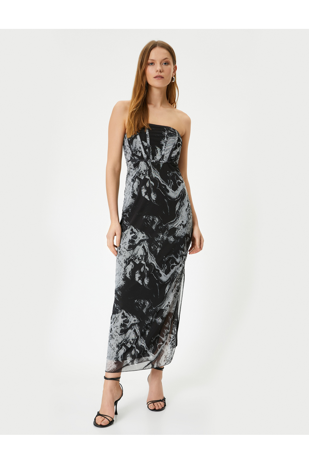 Koton Trägerloses Korsett-midikleid Detailliertes Design für Damen - XL