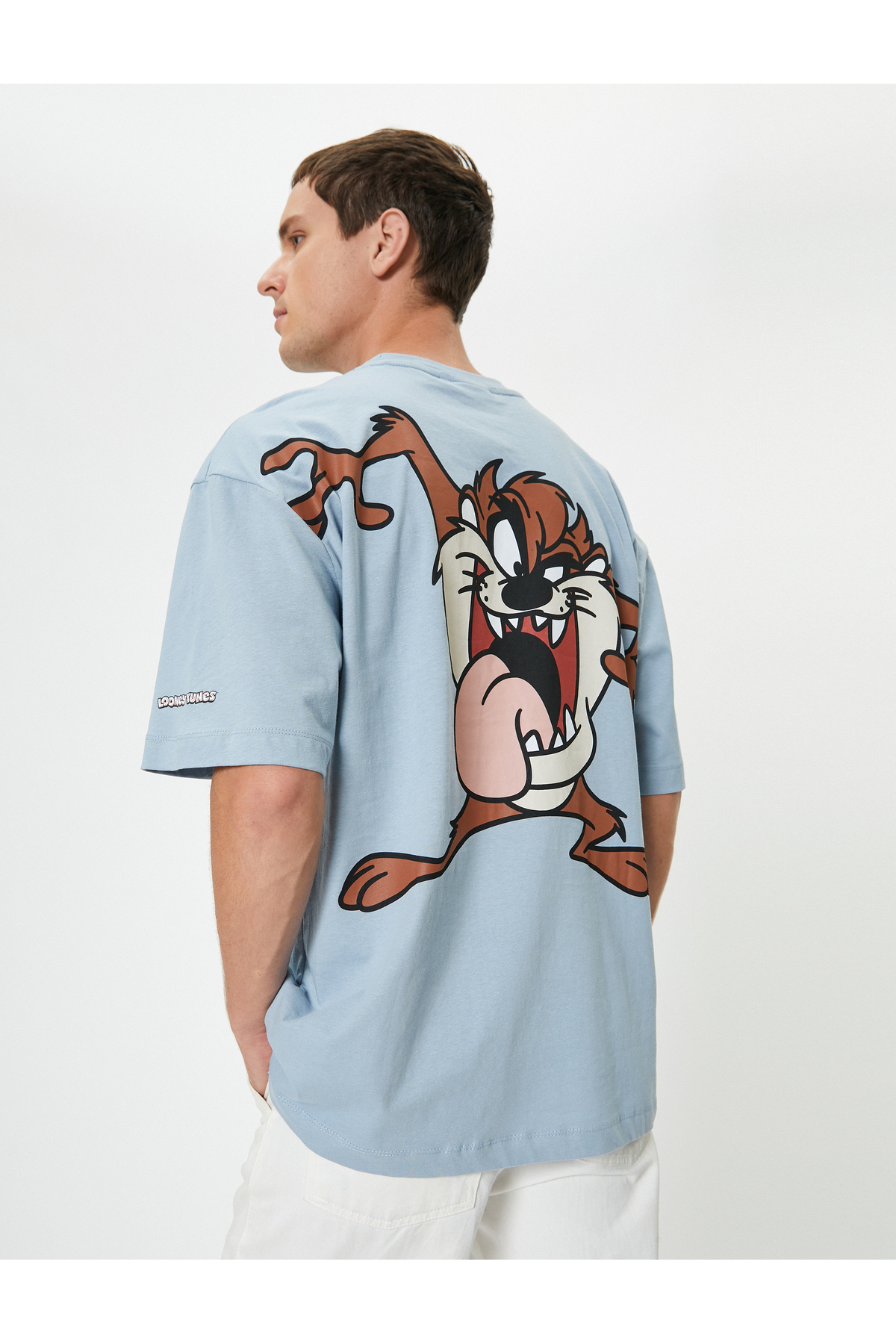 Koton T-shirt Mit Dem Tasmanischen Teufel, Lizenziert, Übergroß, Kurzärmelig, Rundhalsausschnitt, Baumwolle für Herren - S