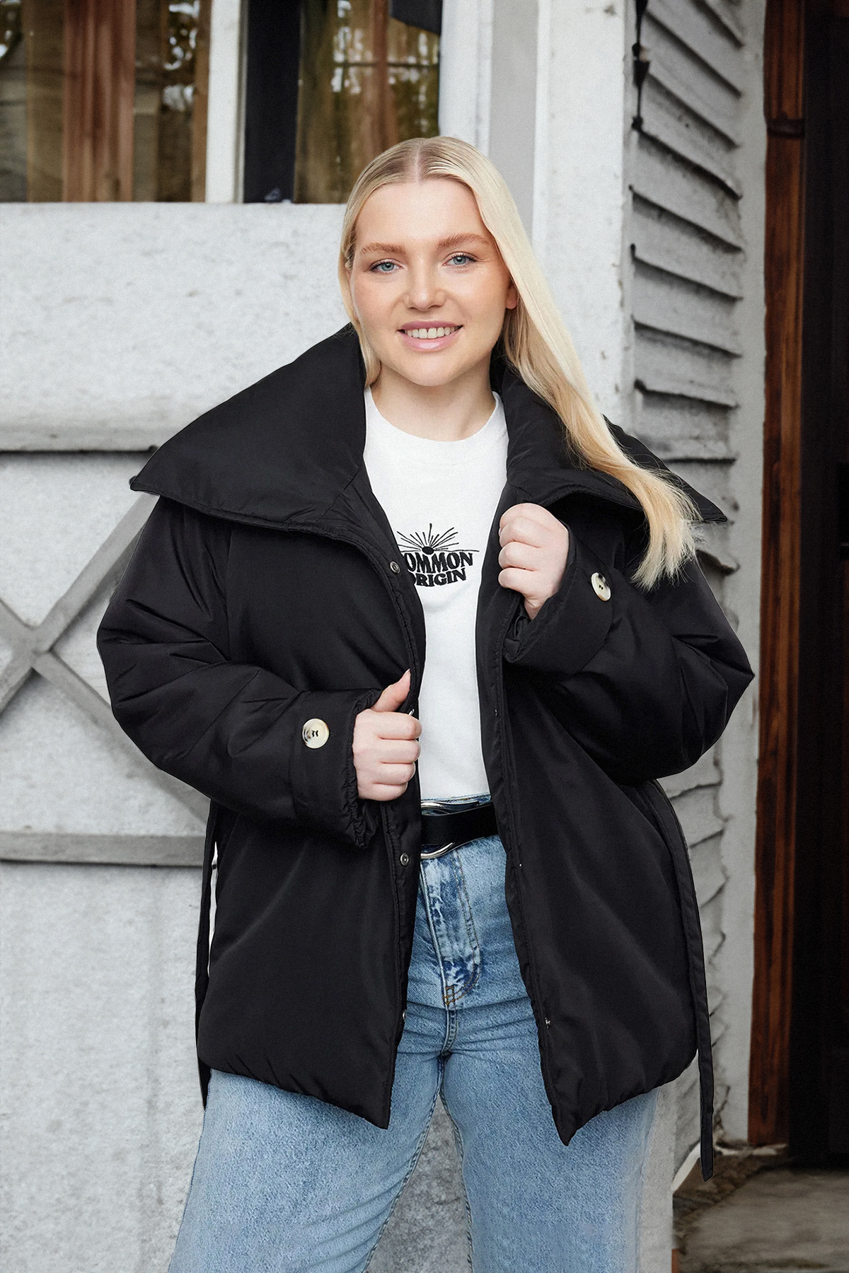 Trendyol Curve Schwarzes Sakko In Regular Fit Mit Breitem Kragen Und Krawattendetail - für Damen - 50