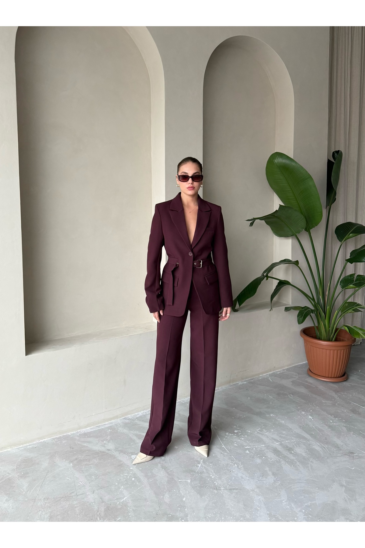 Laluvia Pflaumengürtel-jacken-hosen-set – 50714 – 9367 für Damen - XL