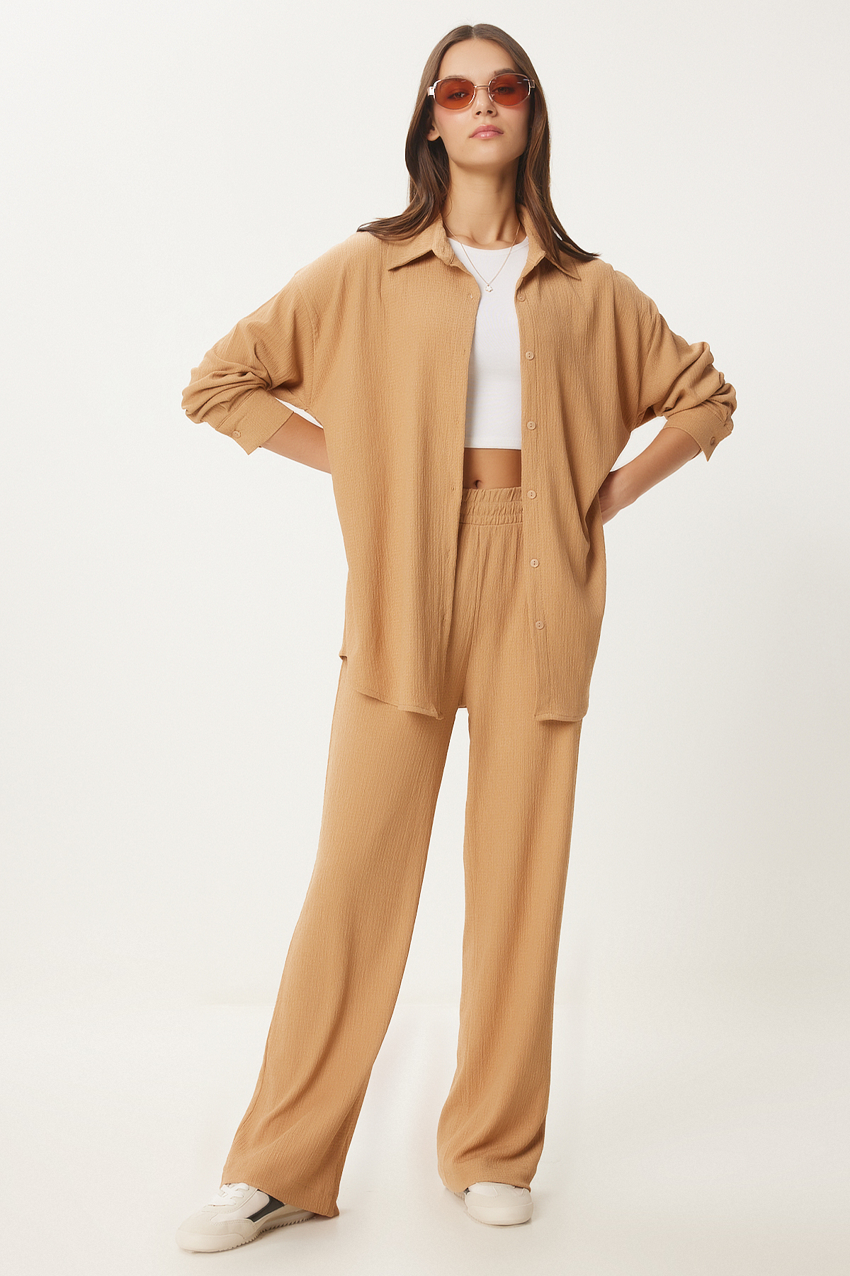 Happiness İstanbul Bequemes Strick-hemd-hosen-set In Keksform für Damen - 40