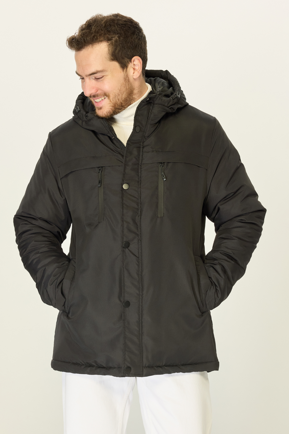 D1fference Schwarzer, Winddichter Winterparka Mit Kapuze – Mantel Und Mantel für Herren - XL
