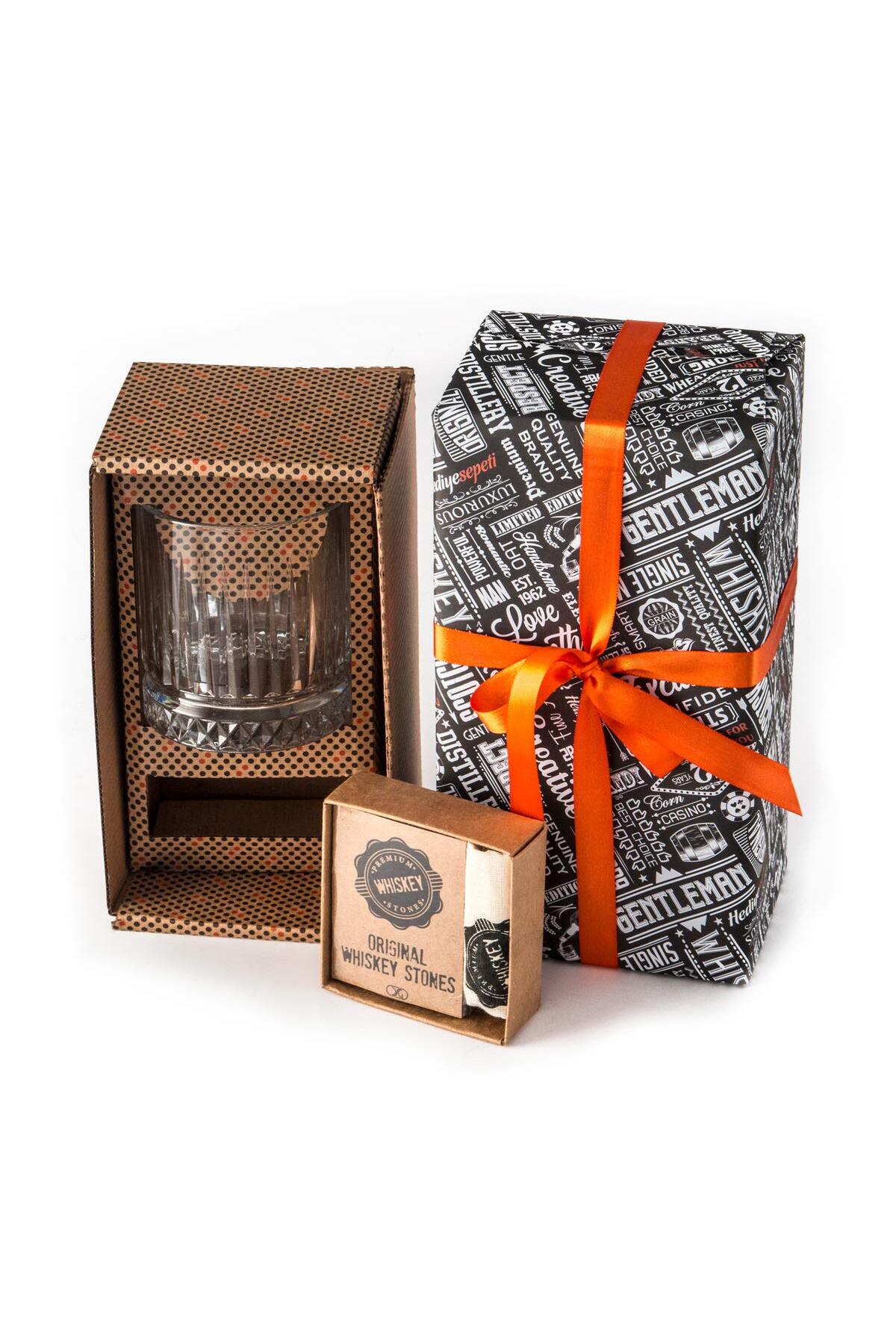 Hediyesepeti Großes Glas Und 12 Marmor-whiskey-steine – Exklusives Whisky-geschenkset Mit Samtbeutel, Geschenk Für Väter - One Size